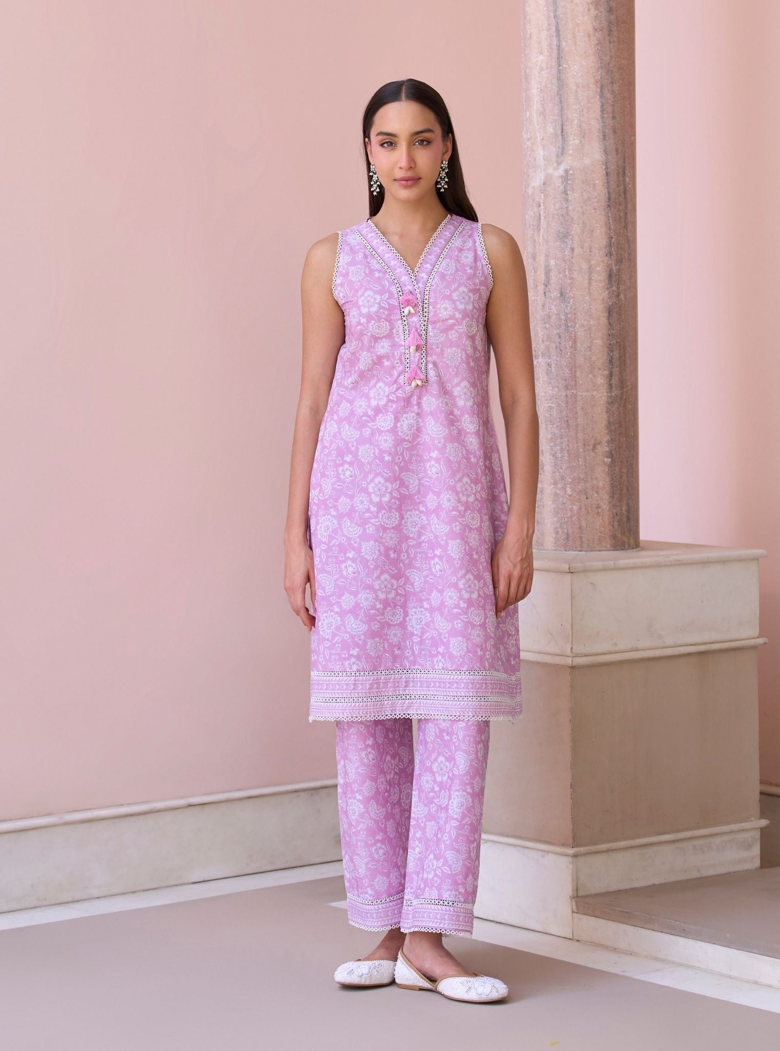 Aubriet Lilac Mulmul Cotton Kurta & Pant Set