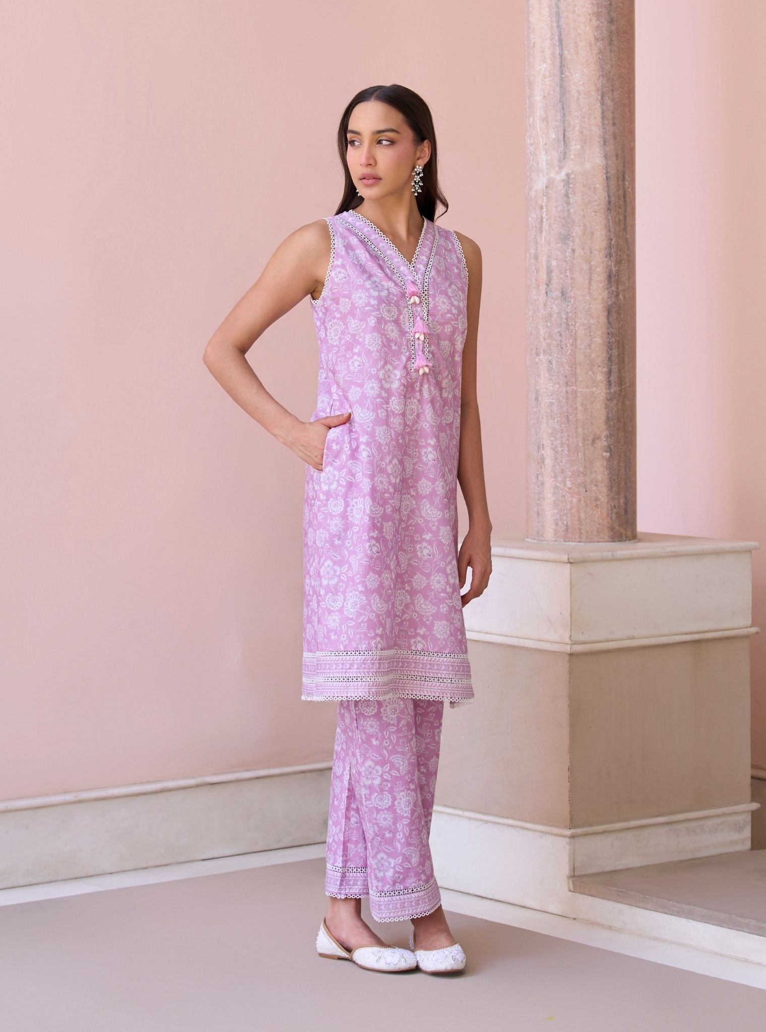 Aubriet Lilac Mulmul Cotton Kurta & Pant Set