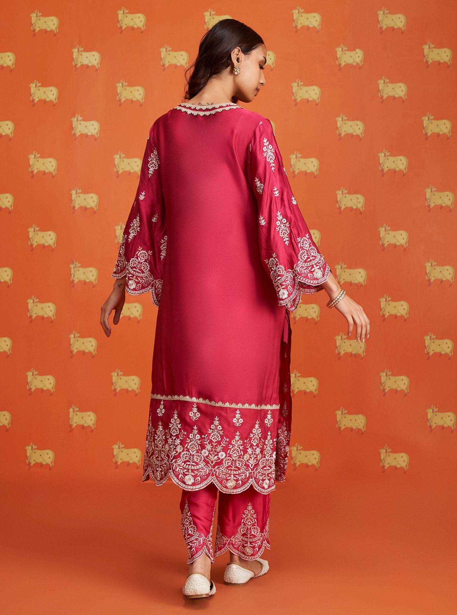 Emon Cupro Satin Fuschia Kurta Set