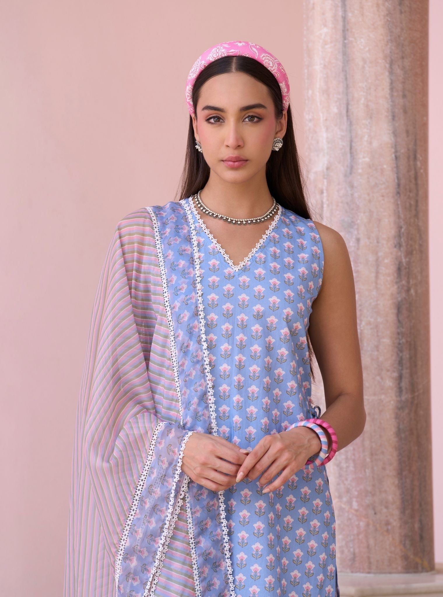 Rajvella Steel Blue Mulmul Cotton Kurta & Pant Set