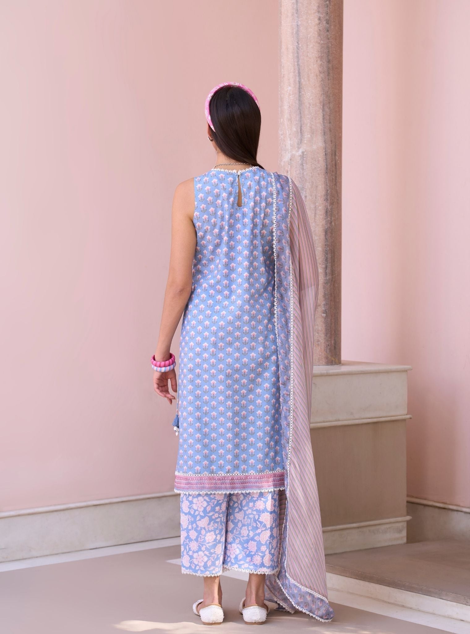 Rajvella Steel Blue Mulmul Cotton Kurta & Pant Set