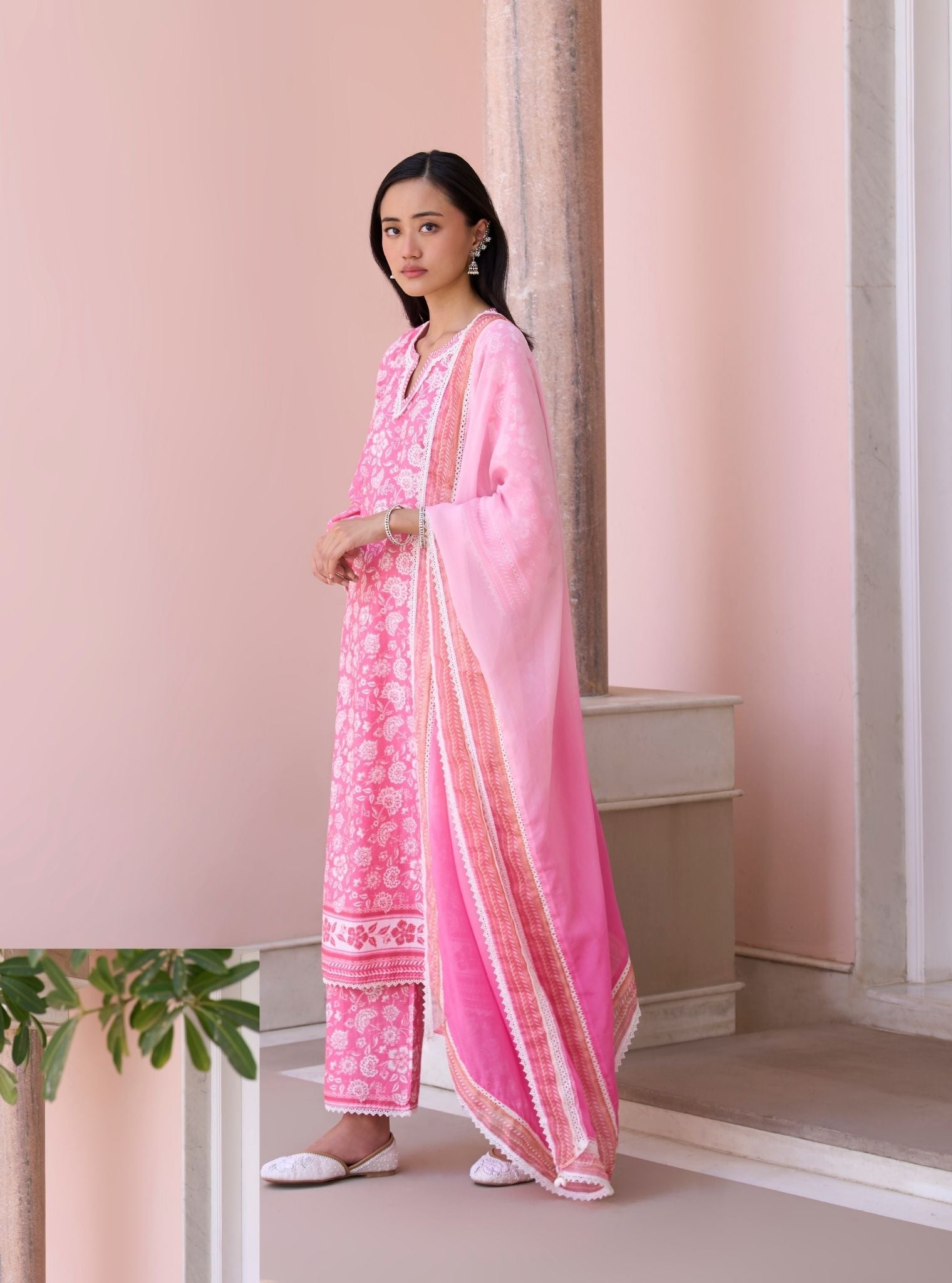 Rosabelle Rani Pink Mulmul Cotton Kurta Set