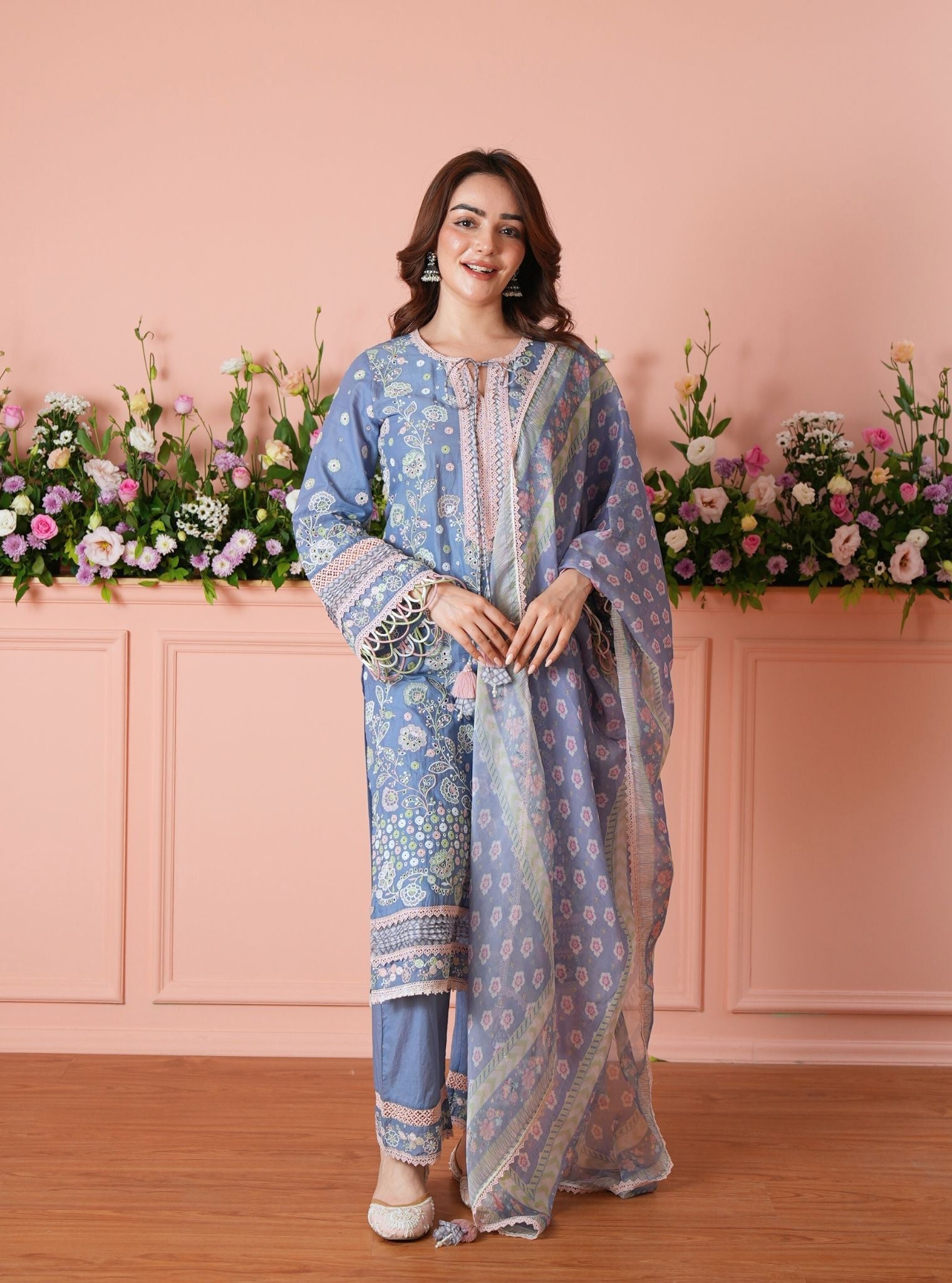 Avarni Supima Cotton Blue Kurta Set