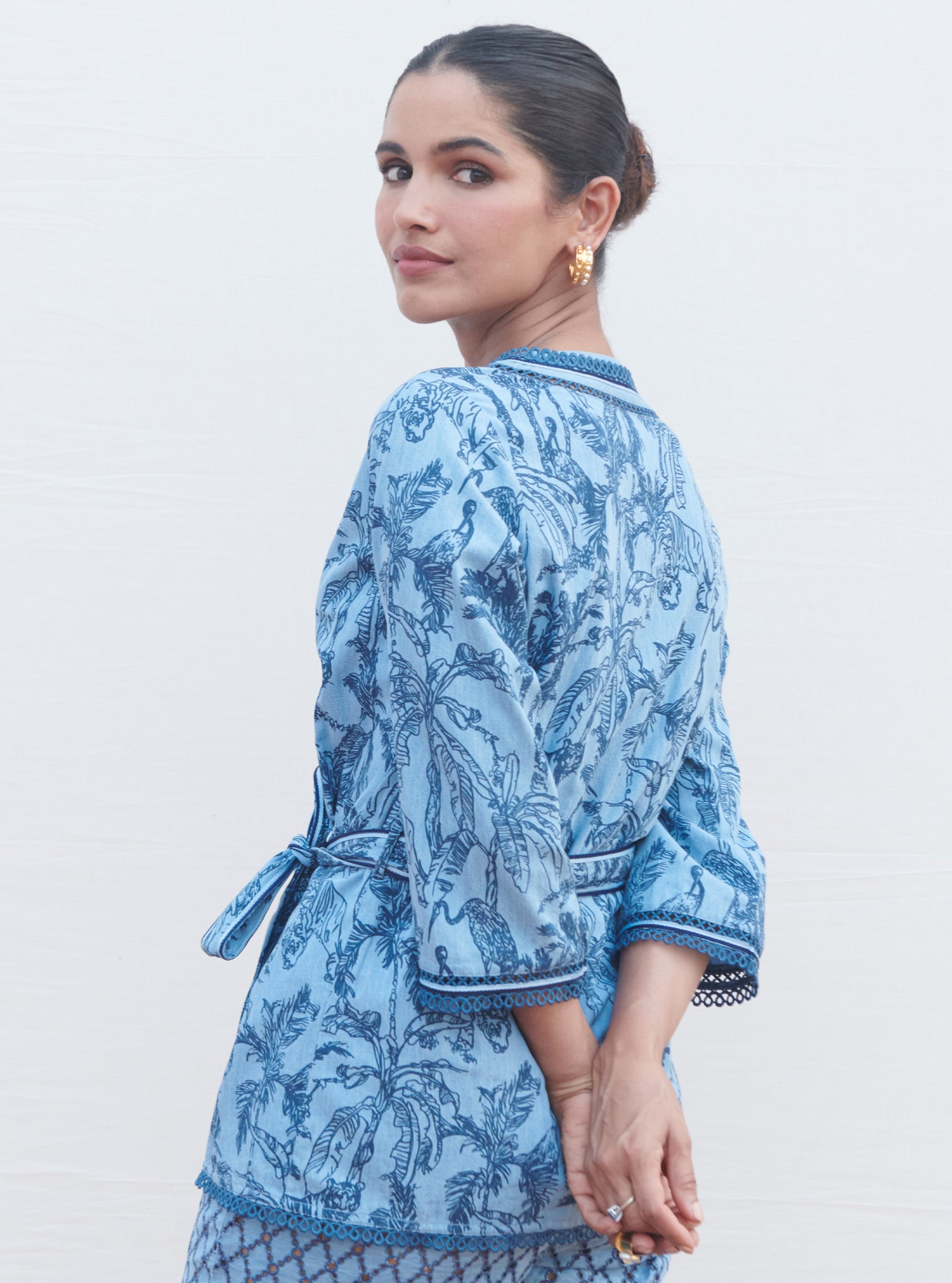 Attina Denim Light Blue Kaftan Set