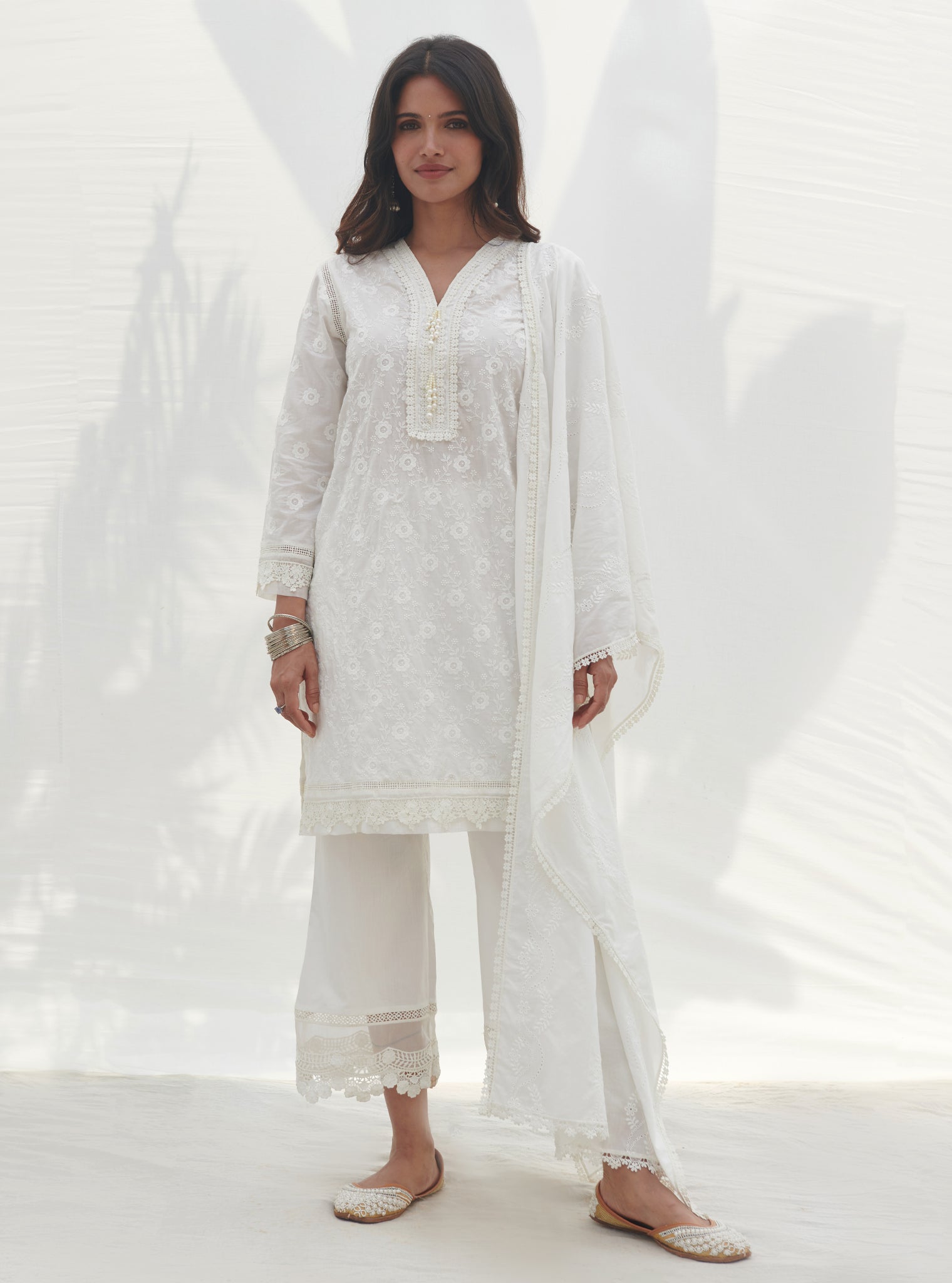 Mulmul Supima Cotton Codli White kurta