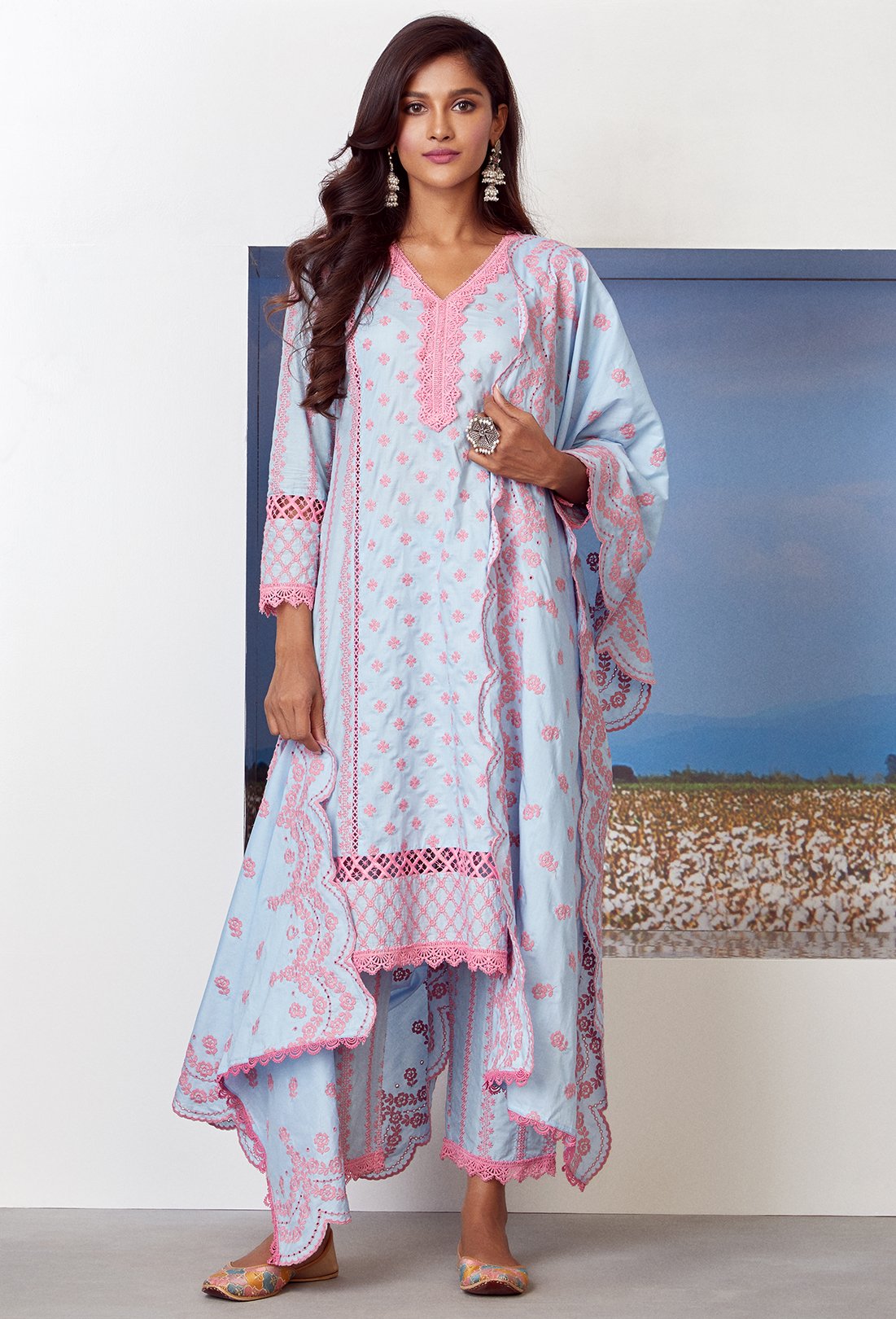 Mulmul Supima Cotton Altair Blue Dupatta