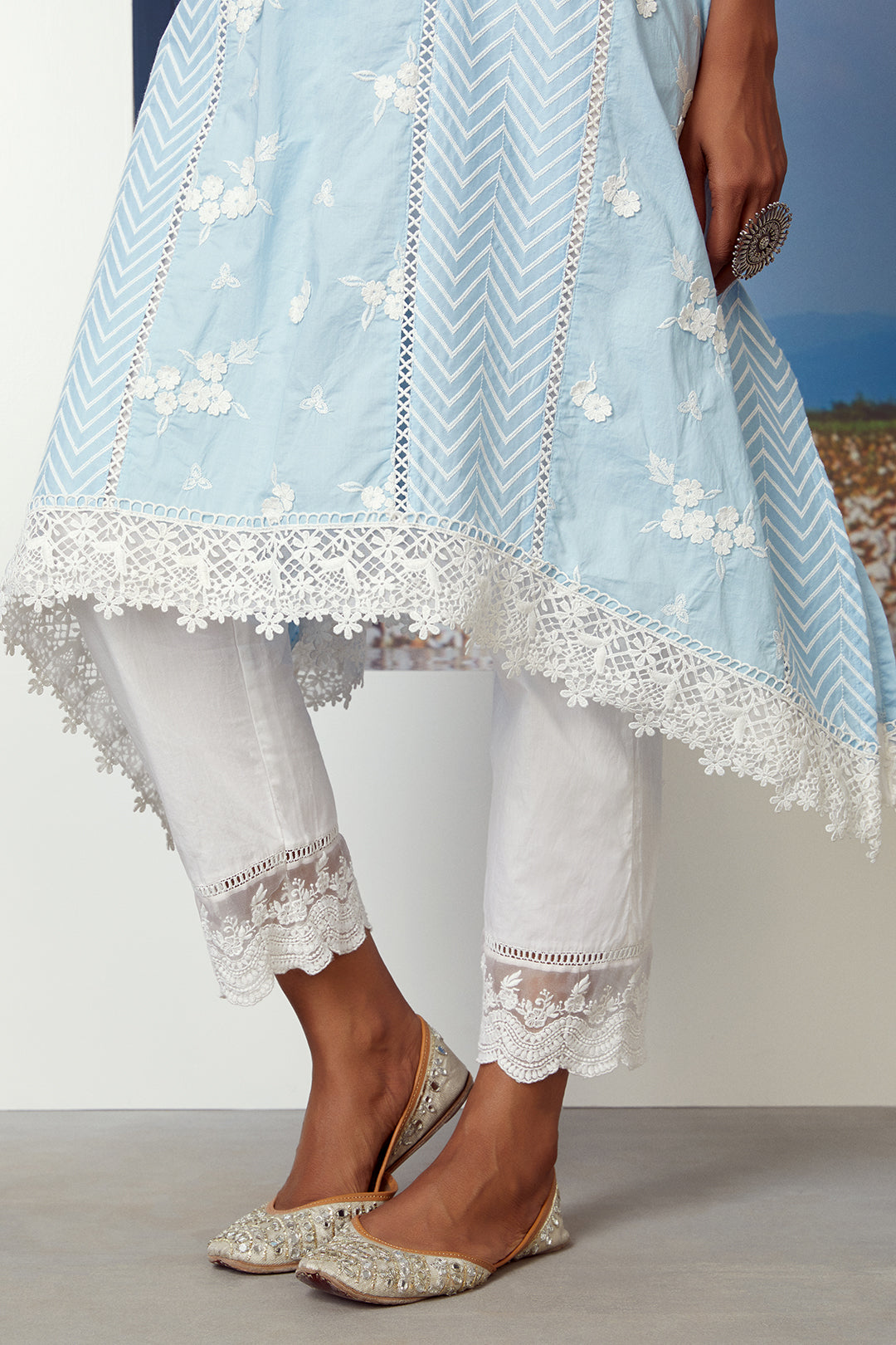 Mulmul Supima Cotton Glory Light Blue Kurta