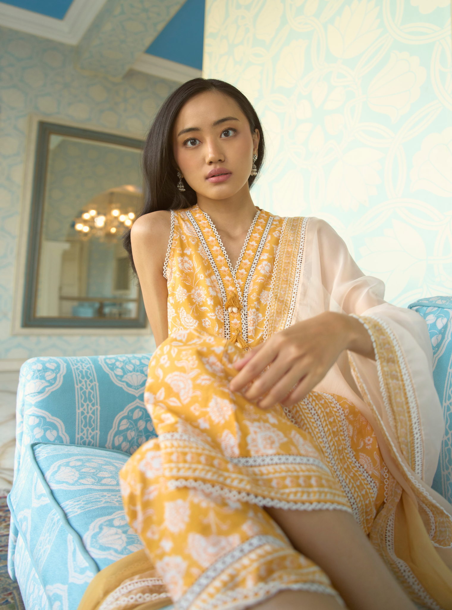 Aubriet Mustard Mulmul Cotton Kurta & Pant Set