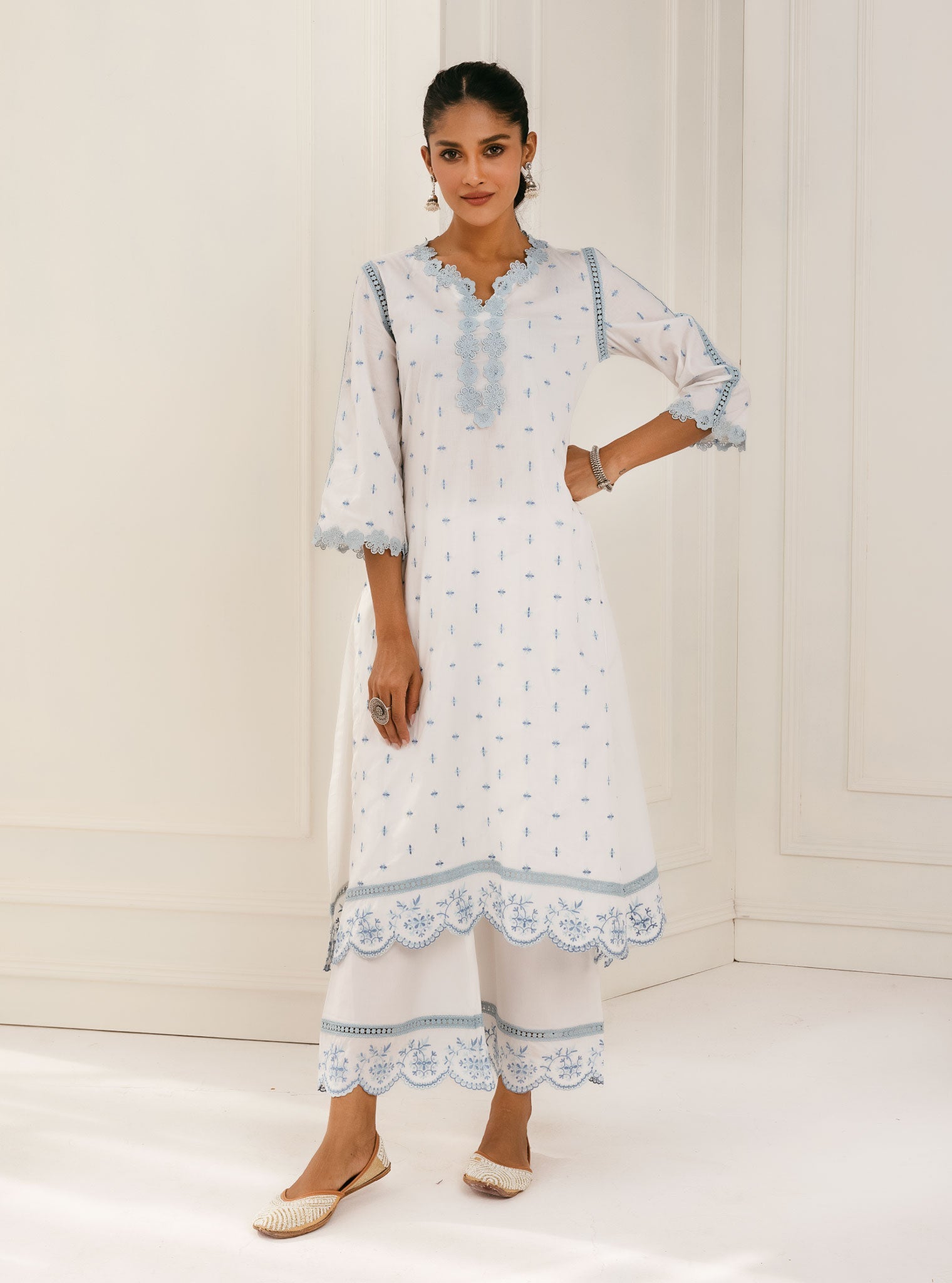 Mulmul Supima Cotton Phey White Palazzo