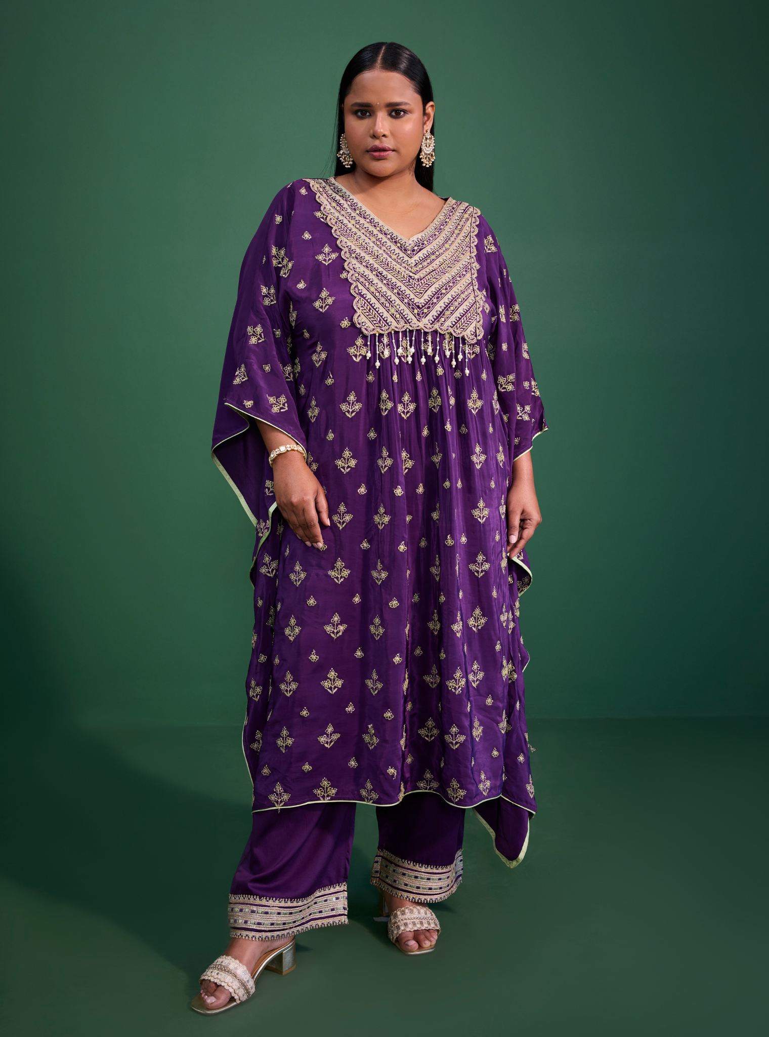 Janam Crepe Purple Kaftan With Pant