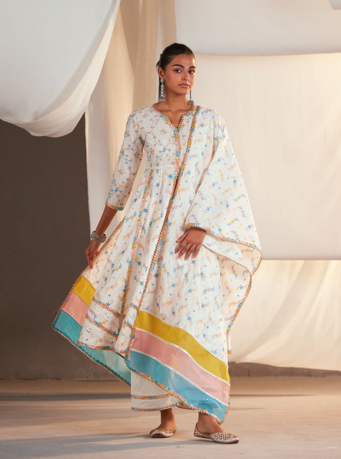 Mulmul Supima Cotton Ayla Anarkali Off White Kurta