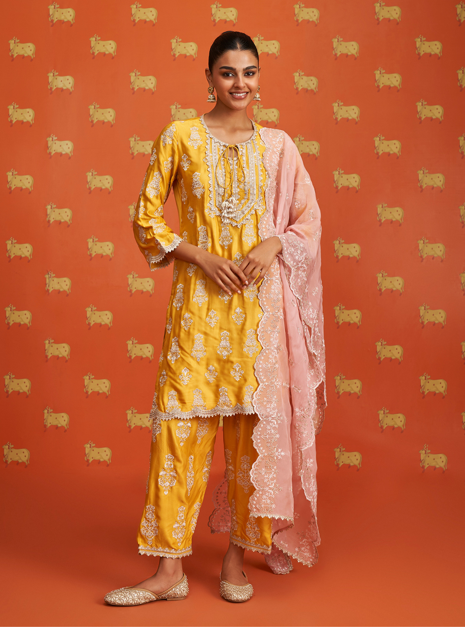 Alia Intira Cupro Satin Yellow Kurta Set