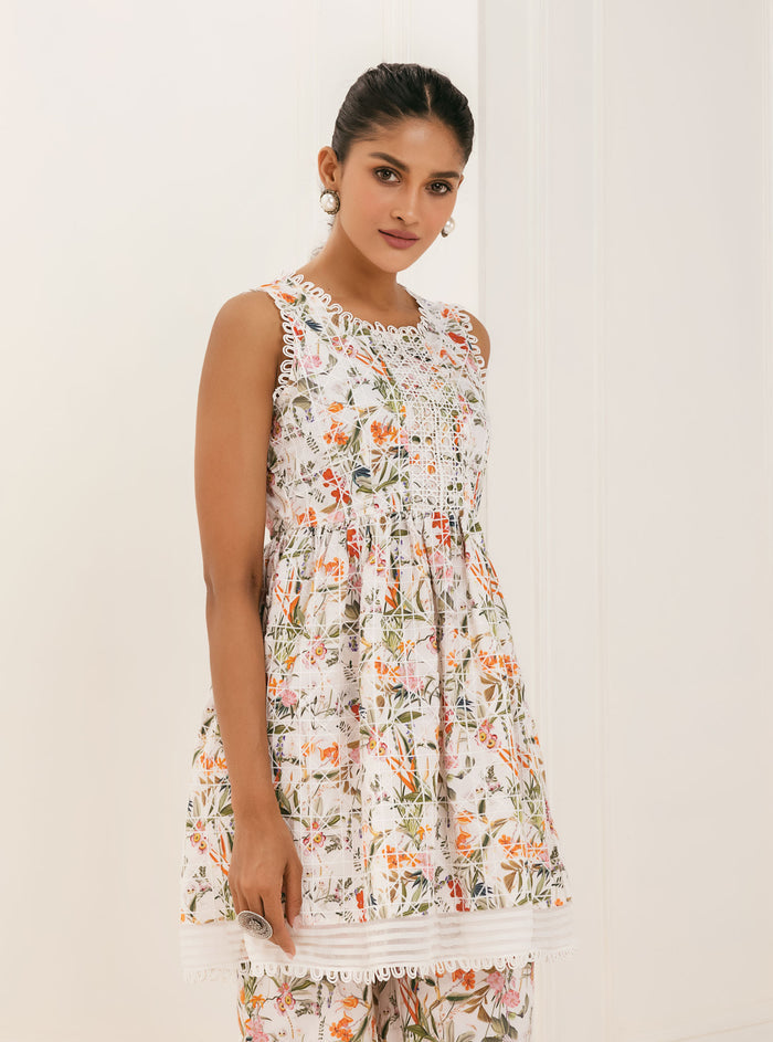 Mulmul Supima Cotton Elora White Kurta