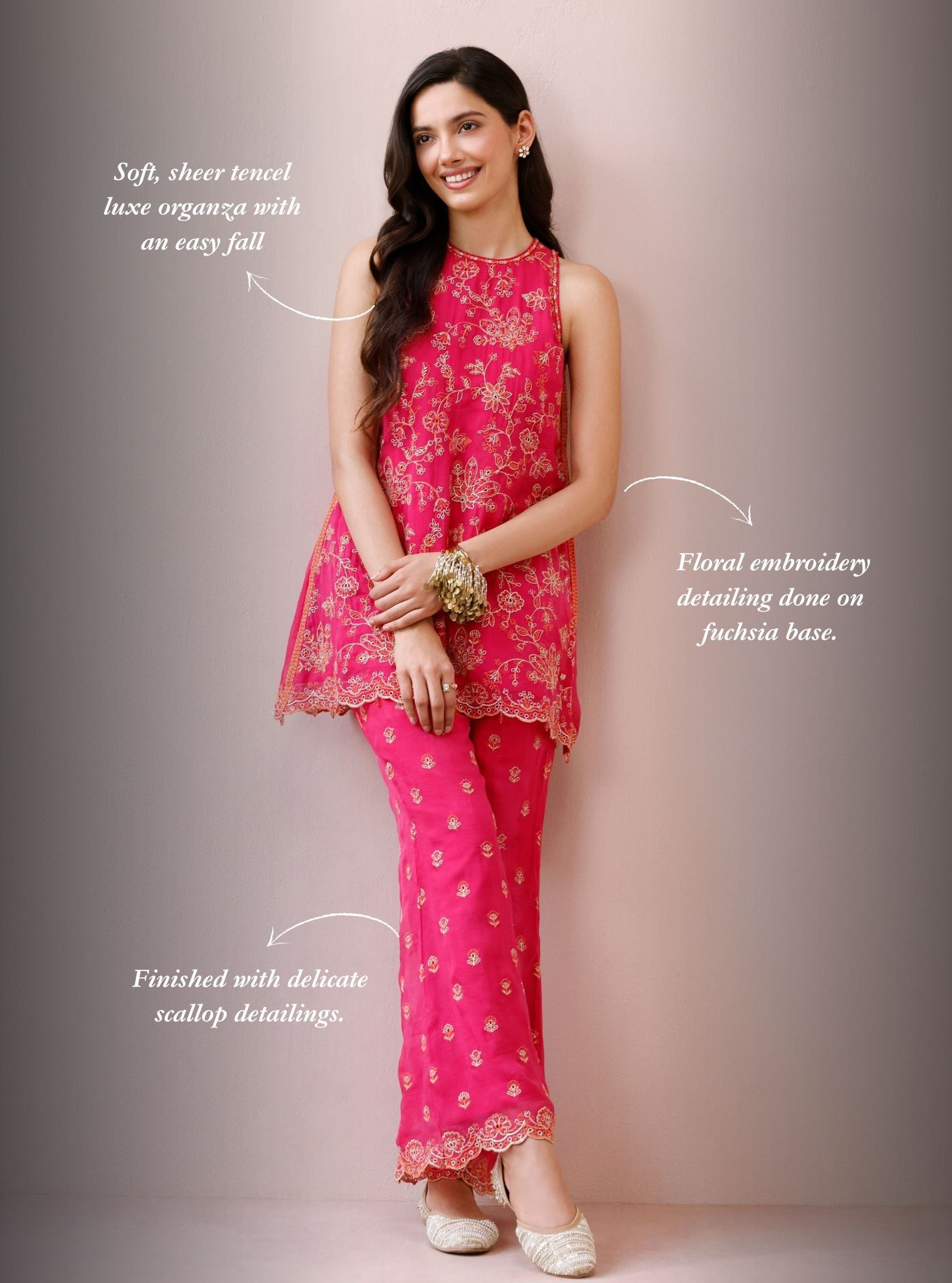 Alouette Organza Fuchsia Co-Ord Set