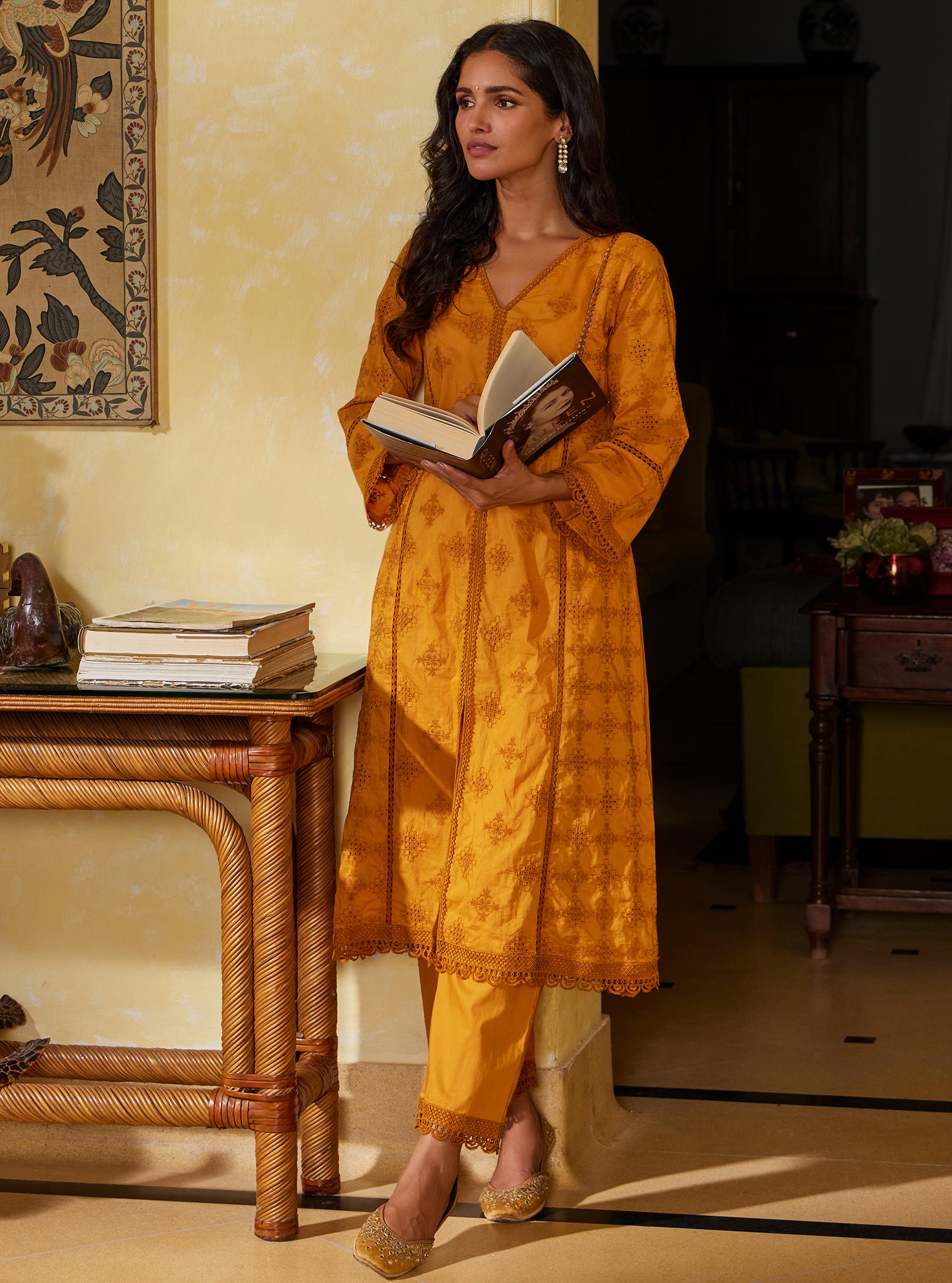 Mulmul Supima Cotton Seher Orange Pant