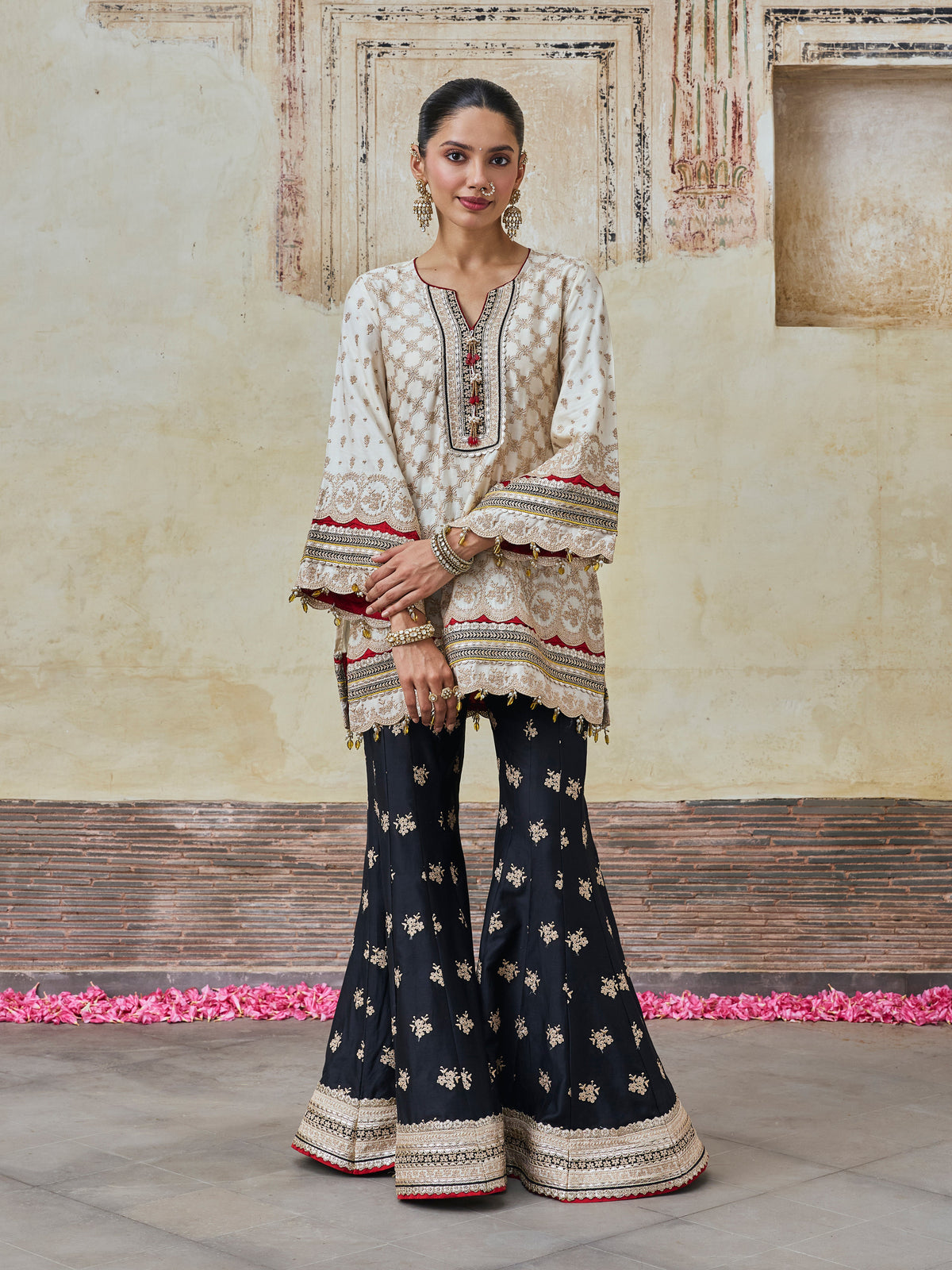 Kanti Pima Satin Off White Kurta & Sharara