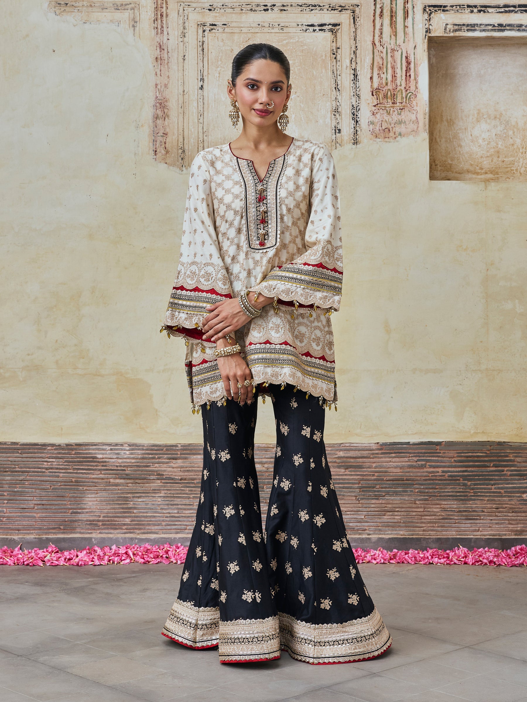 Kanti Pima Satin Off White Kurta & Sharara