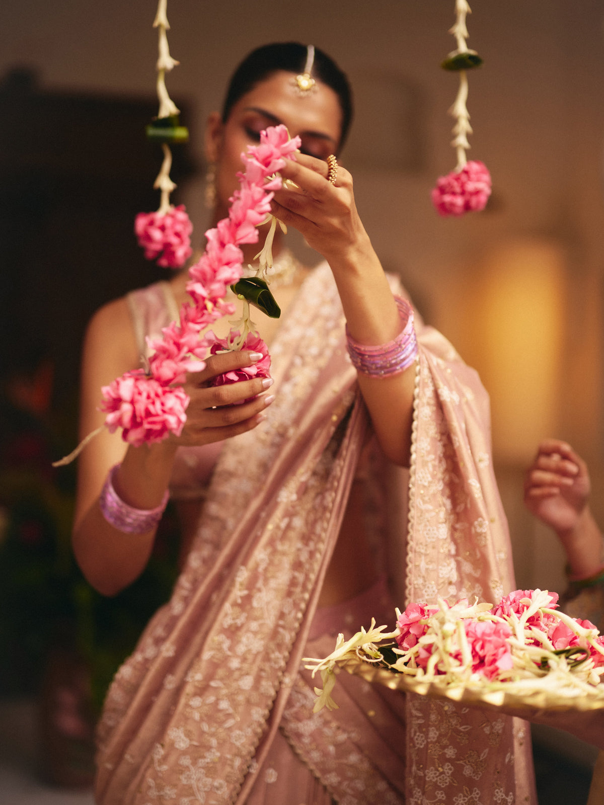 Nalika Tissue Organza Pink Pre-draped Saree