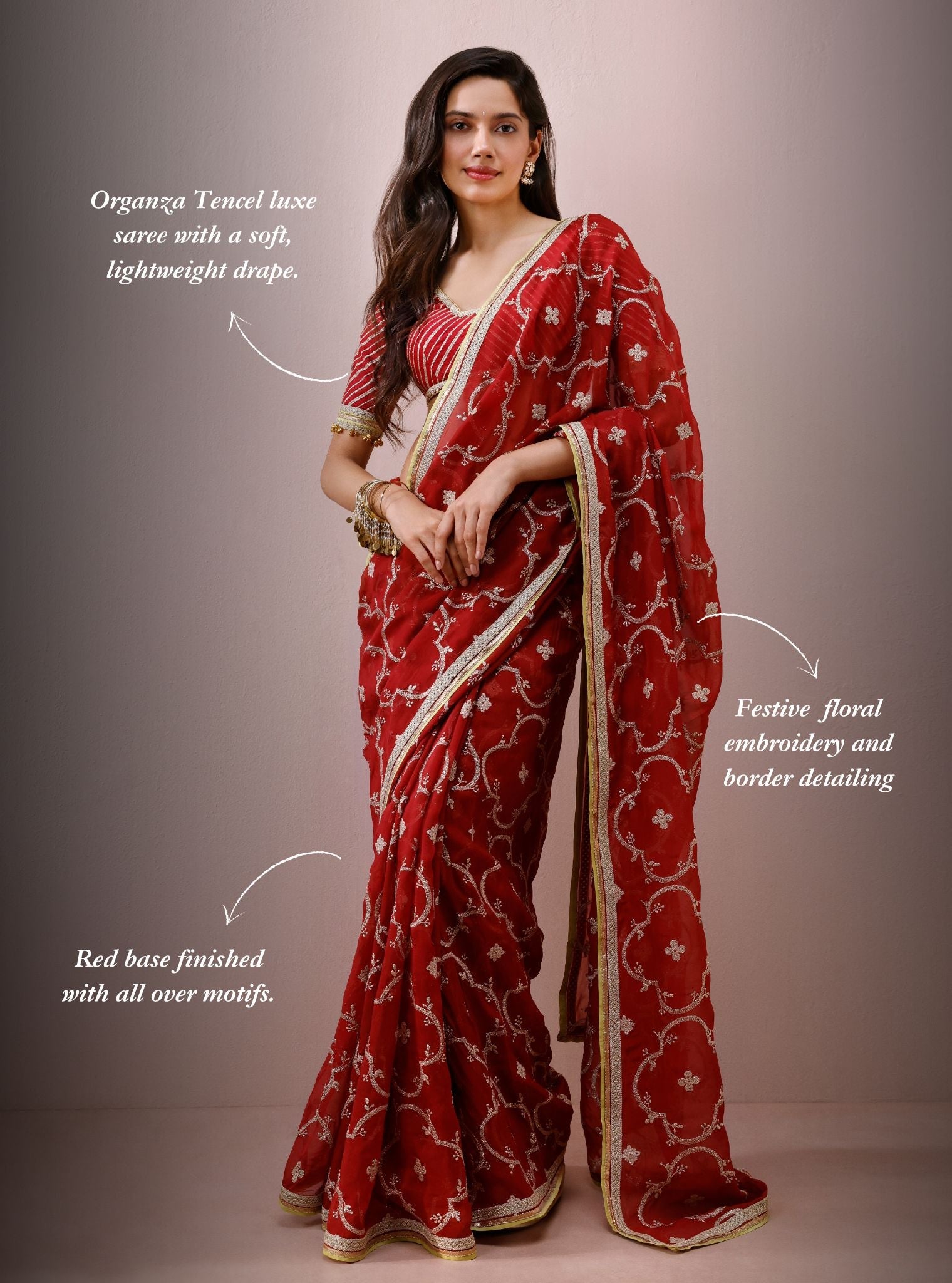 Eshna Organza Red Saree
