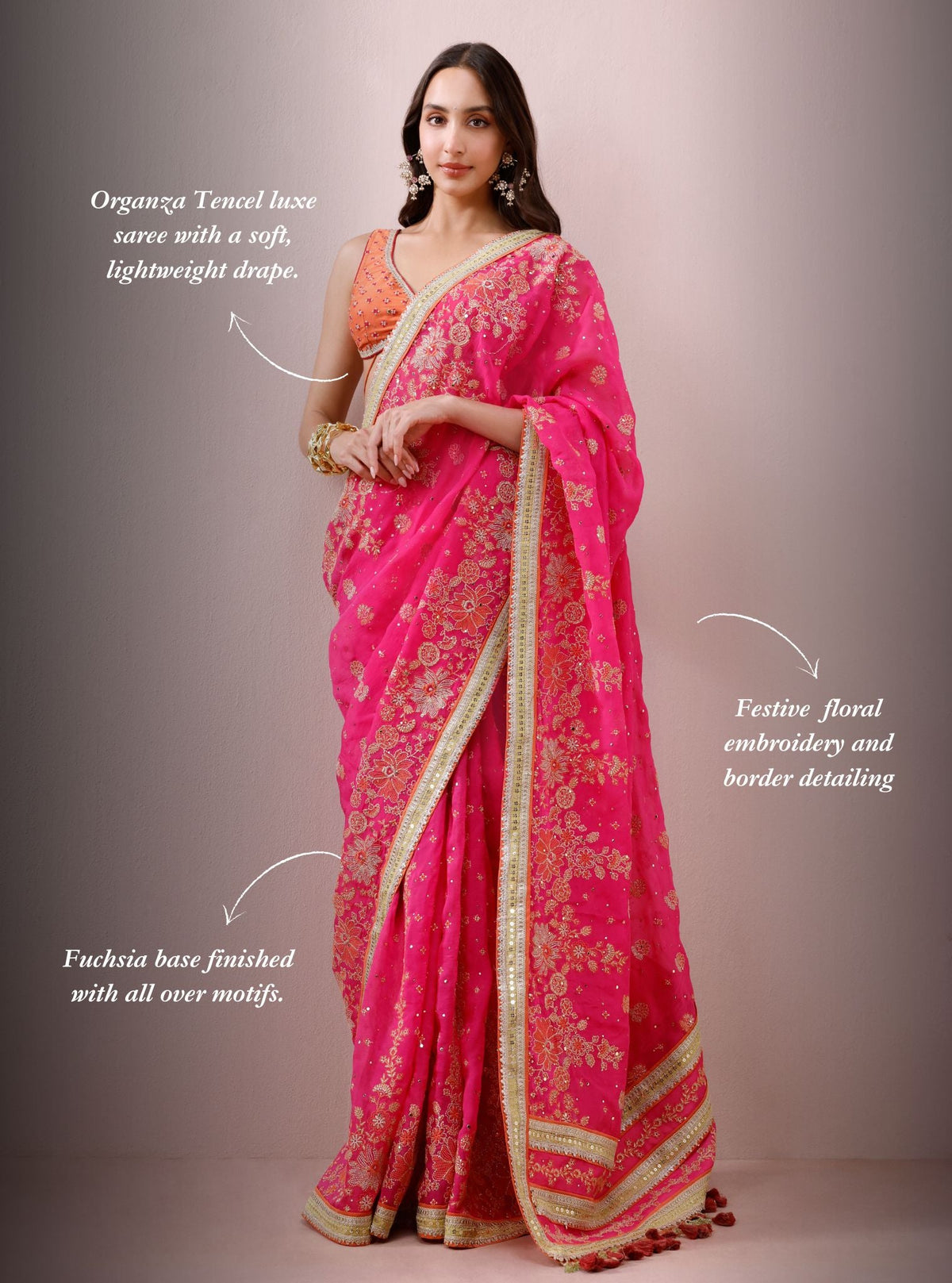 Lavi Organza Fuchsia Saree