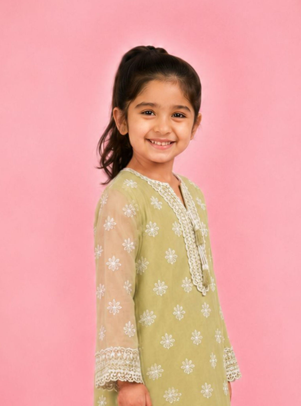 Sirae Organza Printed Lime & Pink Kurta Set