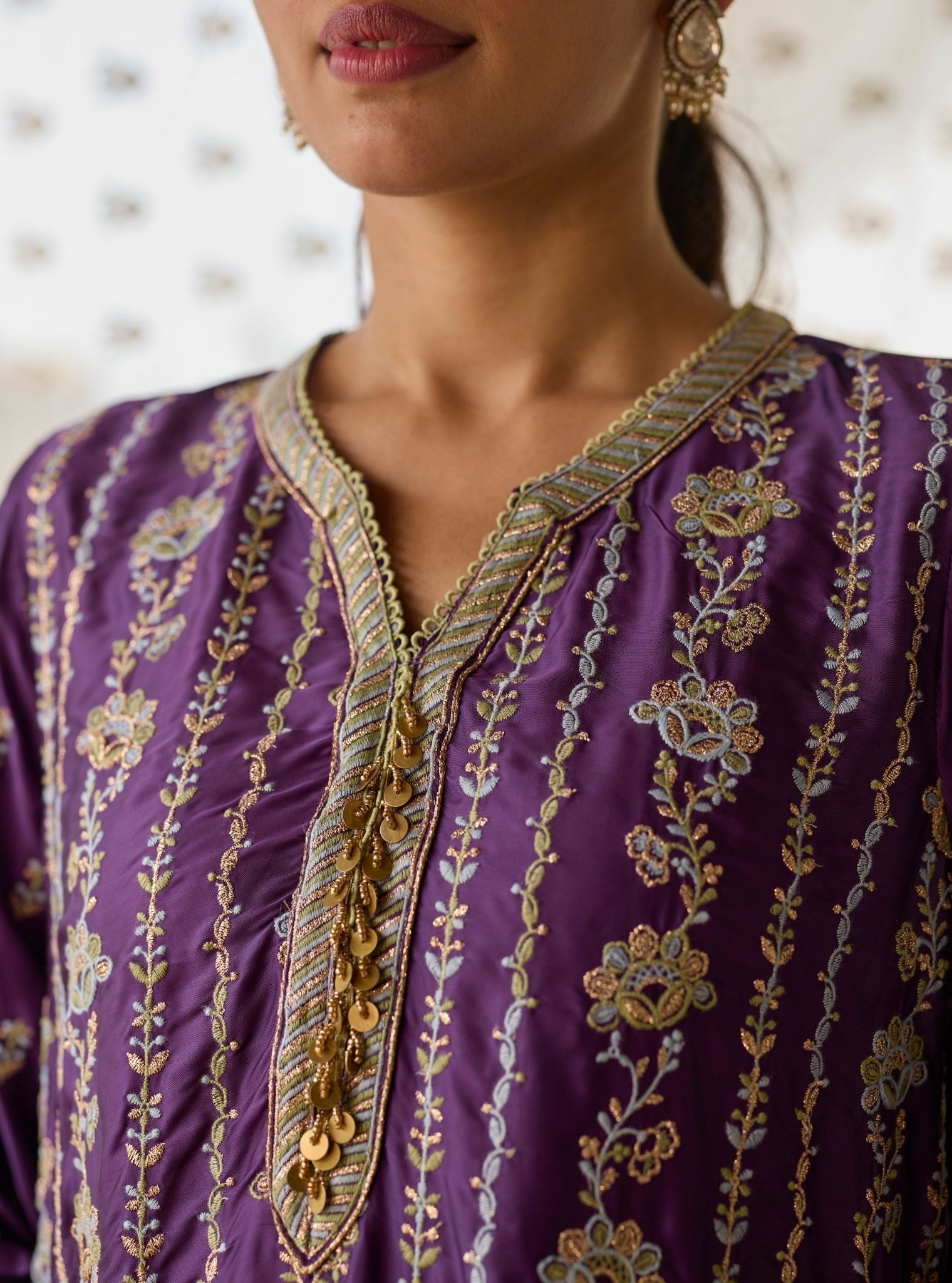 Pralika Bemberg Satin Purple Kurta With Farshi Salwar