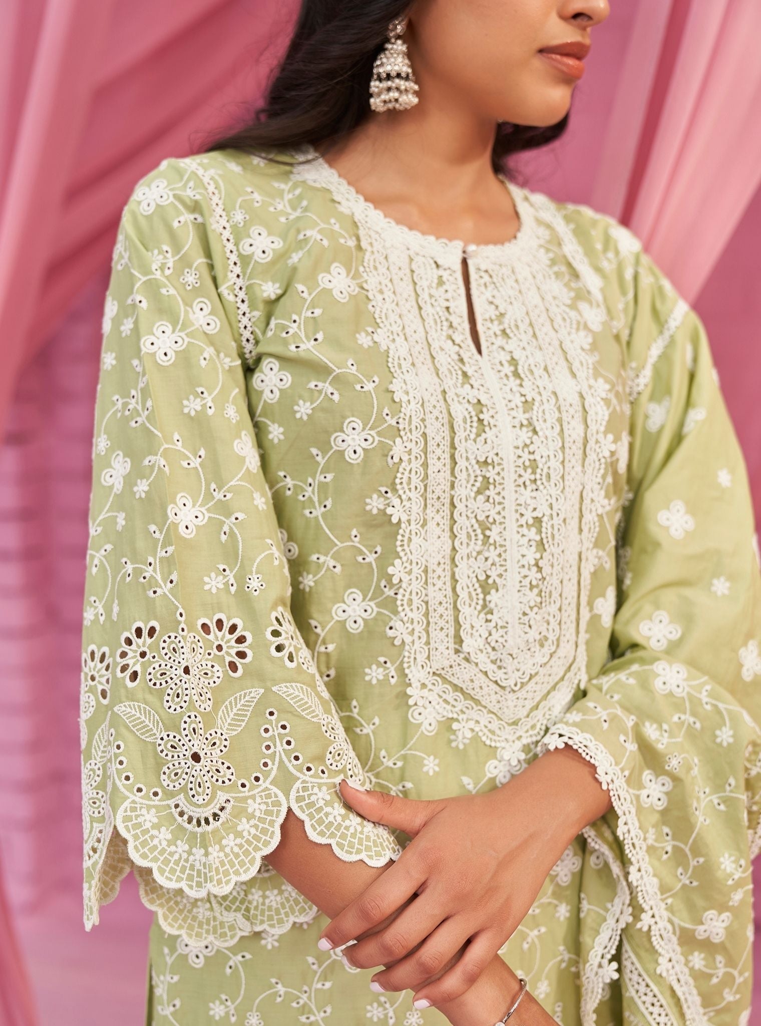 Mulmul Supima Cotton Gauri Light Green Kurta