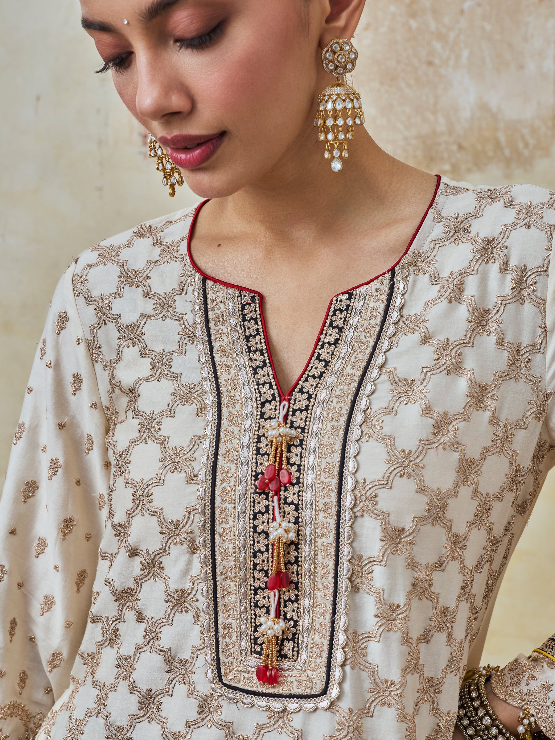 Kanti Pima Satin Off White Kurta & Sharara