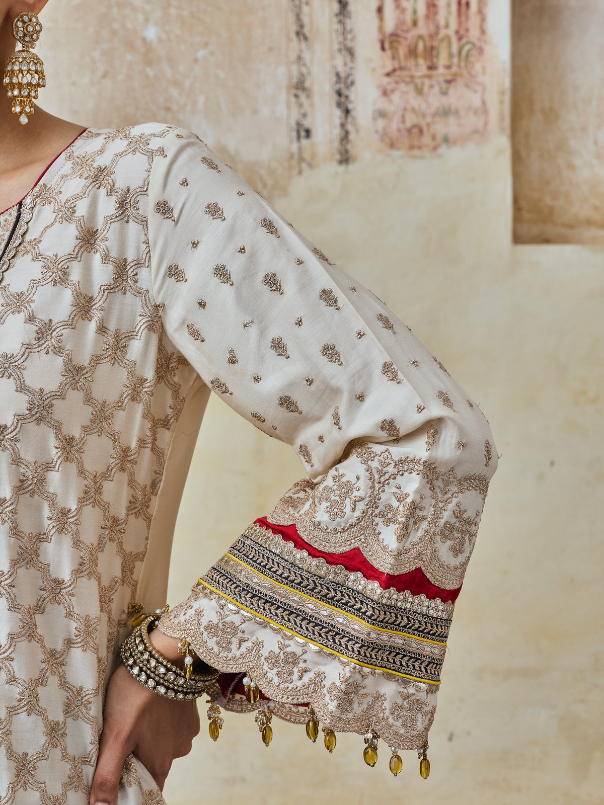 Kanti Pima Satin Off White Kurta & Sharara
