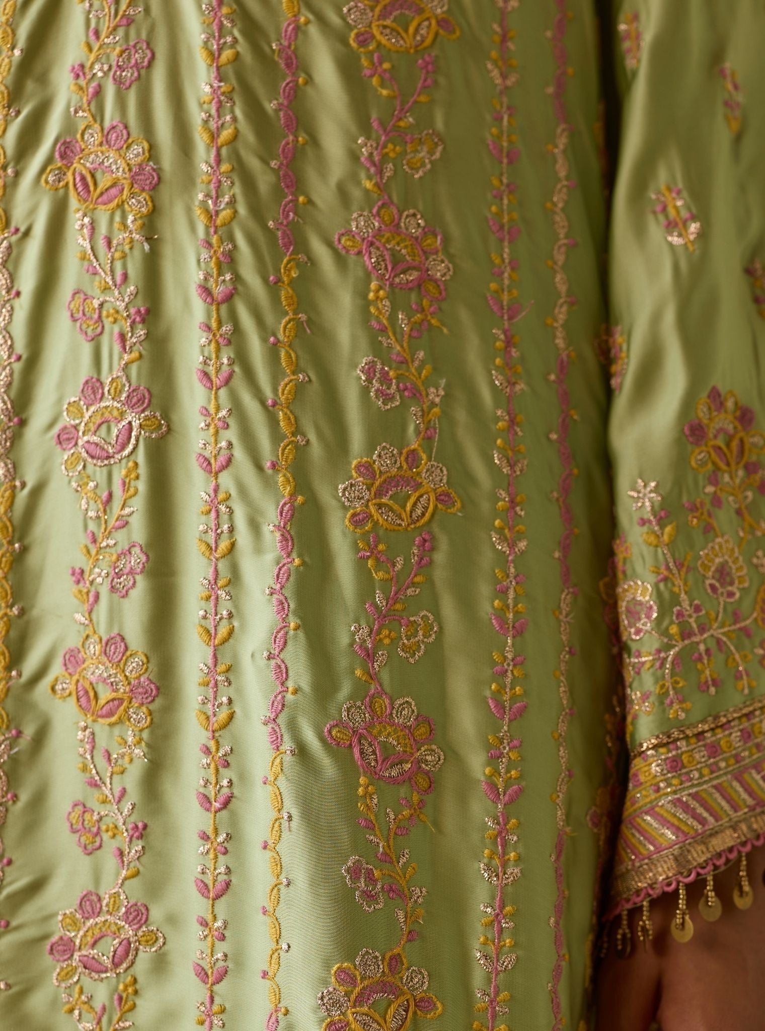 Pralika Bemberg Satin Green Kurta With Farshi Salwar