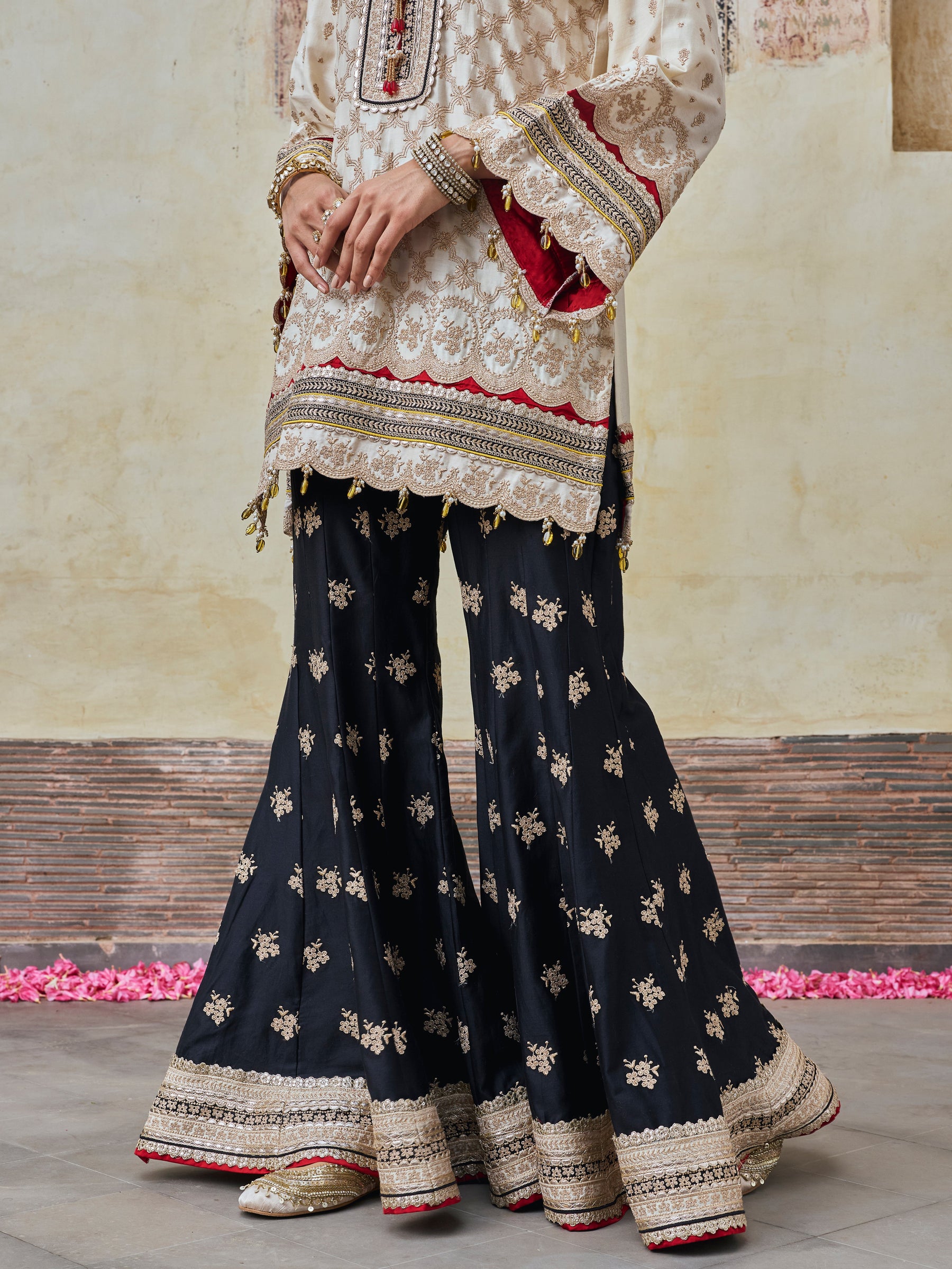 Kanti Pima Satin Off White Kurta & Sharara