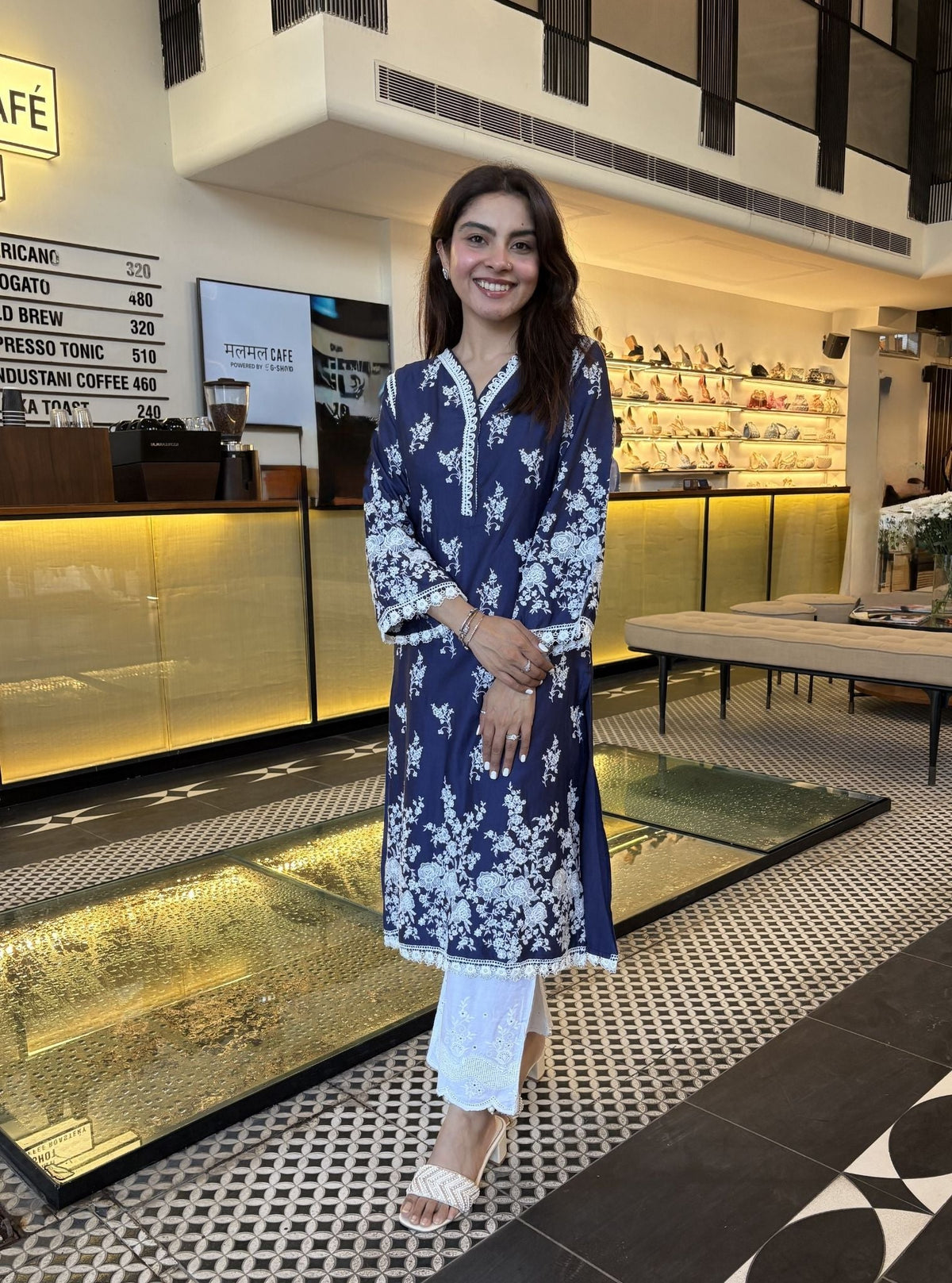 Hastkrita Supima Cotton Navy Kurta Set