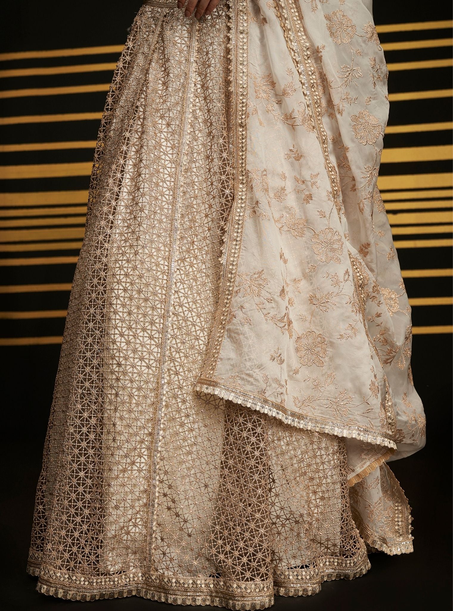 Rehnuma Guipure Off White Lehenga