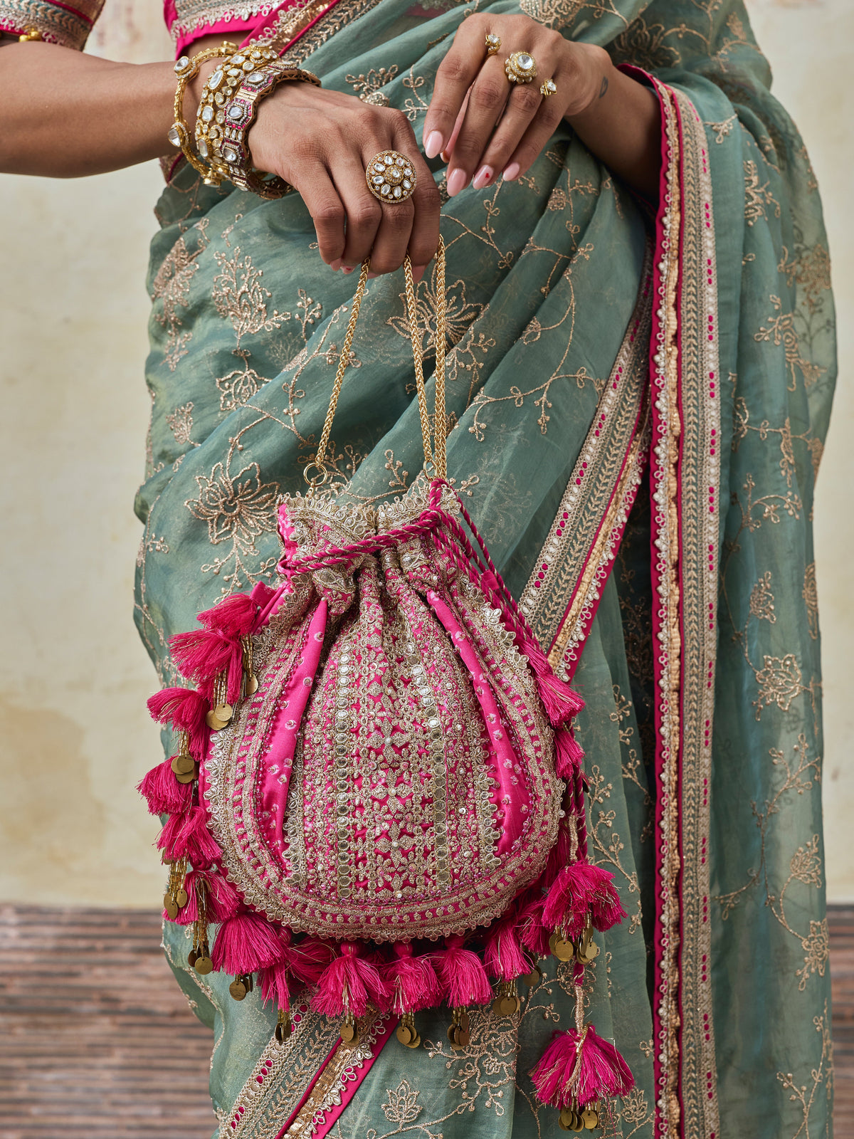 Parthi Lurex Organza Teal Saree with Raw Silk Blouse