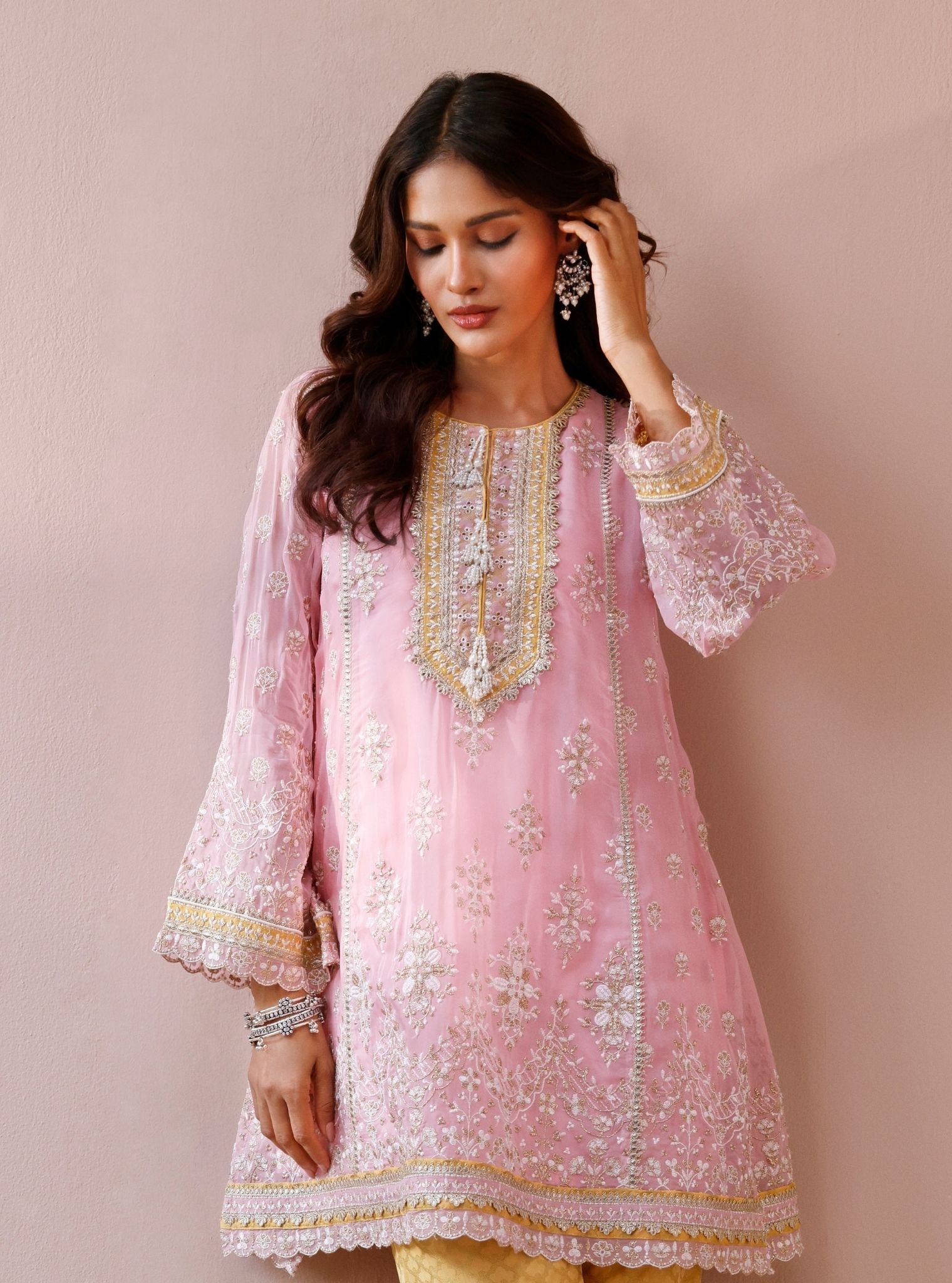 Rila Organza Pink Kurta with Wide Pants