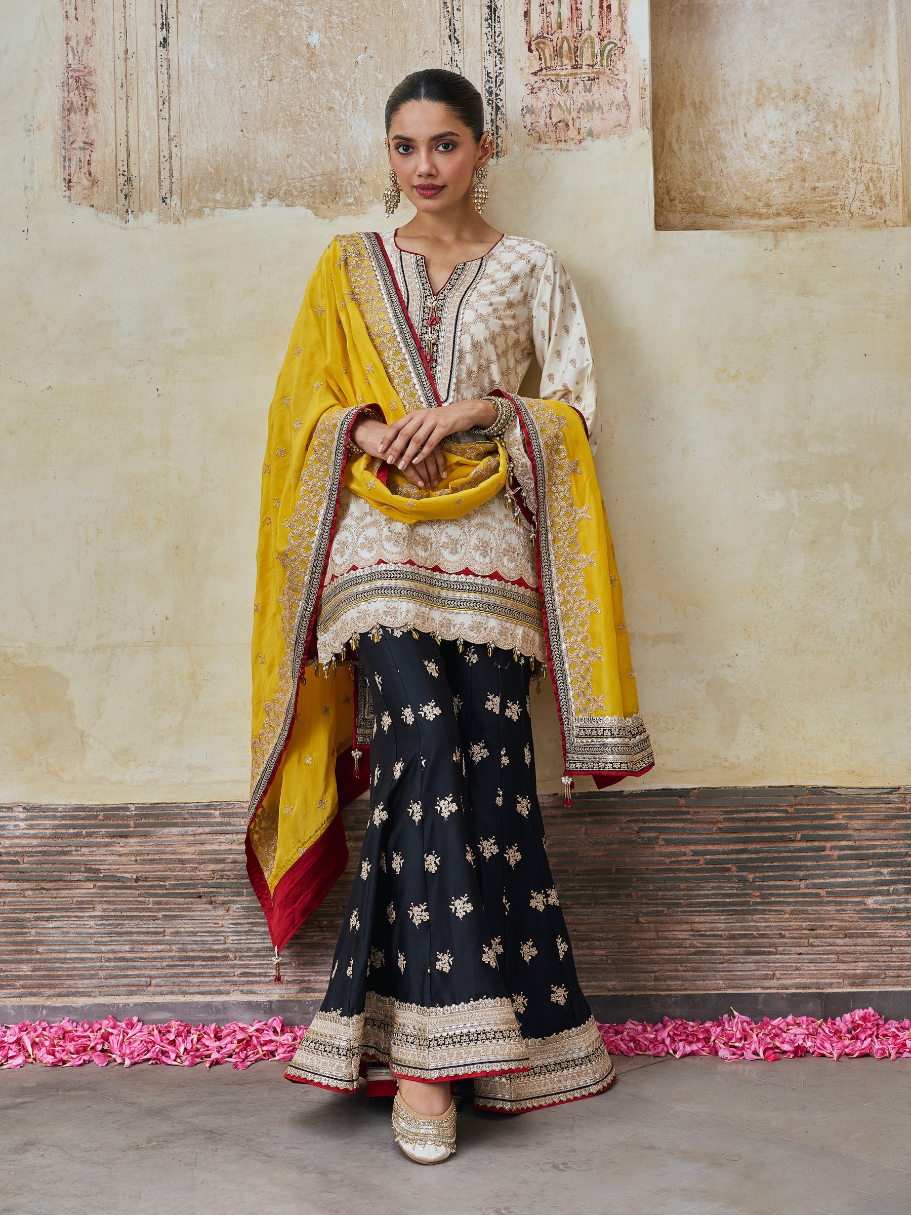 Kanti Pima Satin Off White Kurta & Sharara