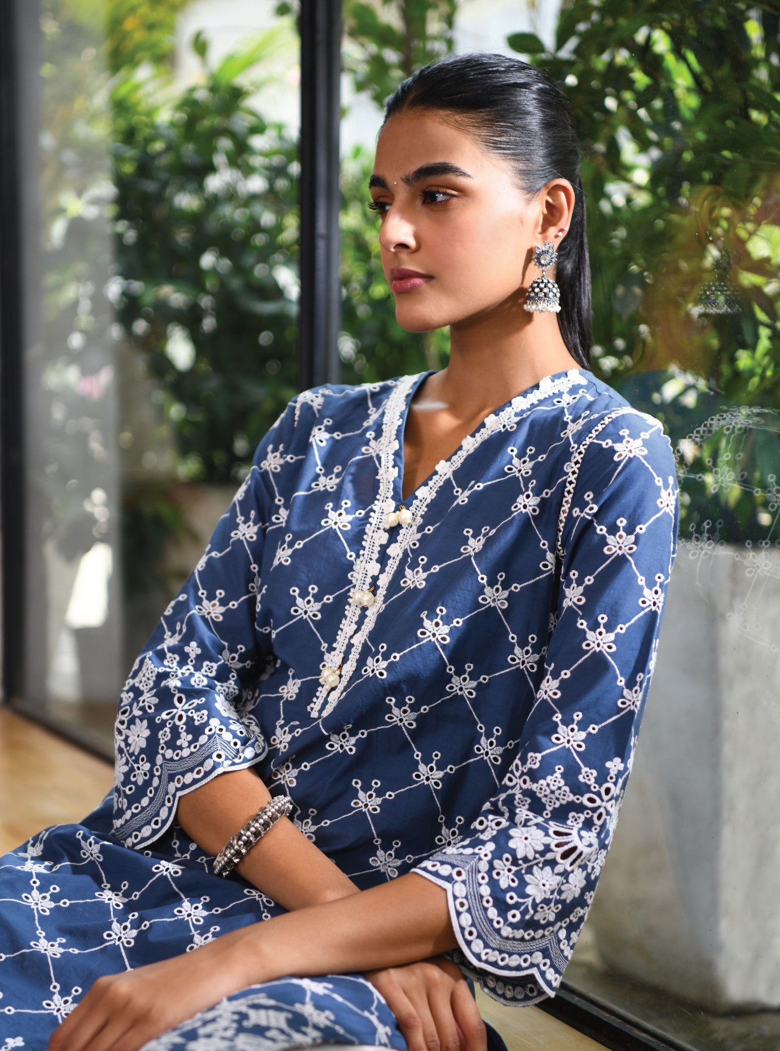 Mulmul Supima Cotton Perth Navy Kurta