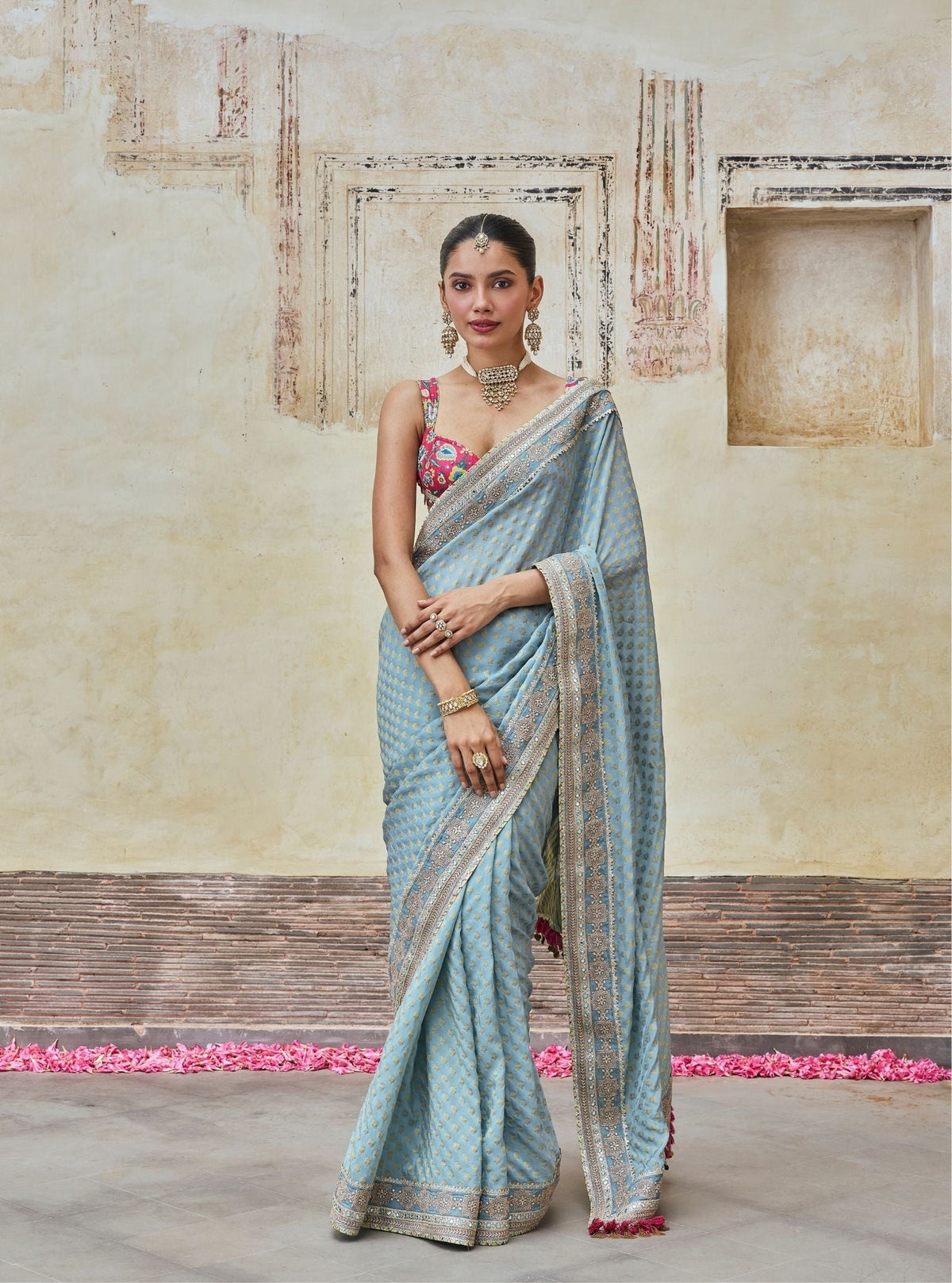 Sanjali Banarasi Blue Saree with Raw Silk Blouse