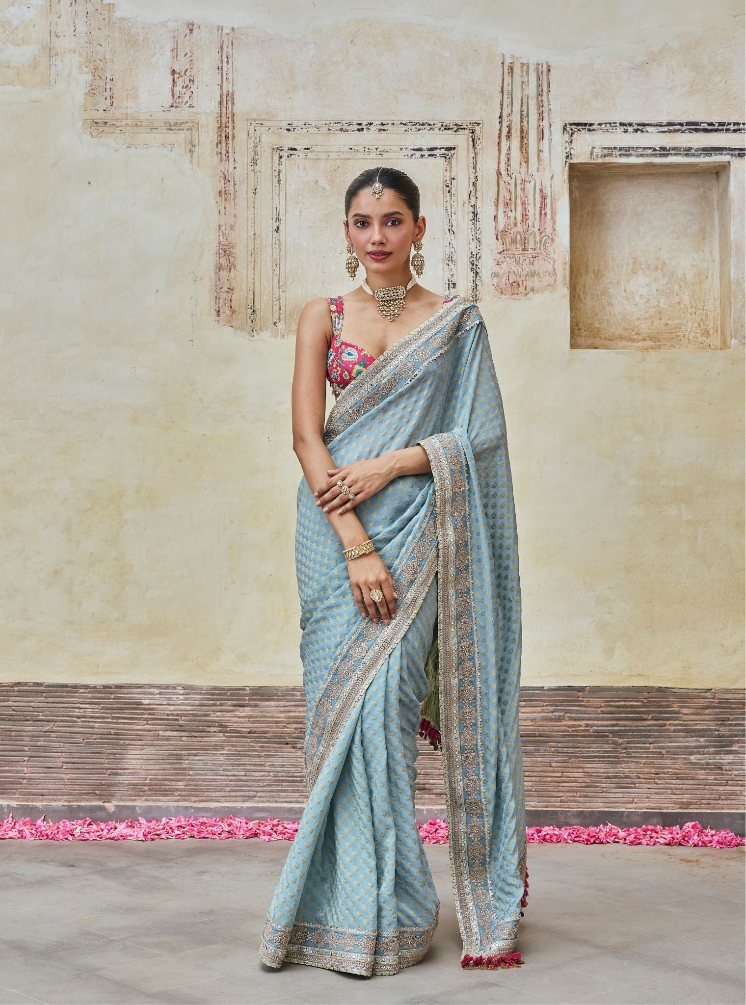 Sanjali Banarasi Blue Saree with Raw Silk Blouse