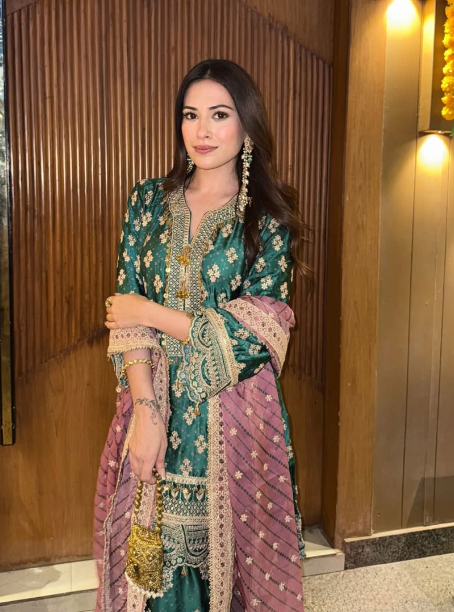 Elira Cupro Satin Emerald Green Kurta With Farshi Salwar