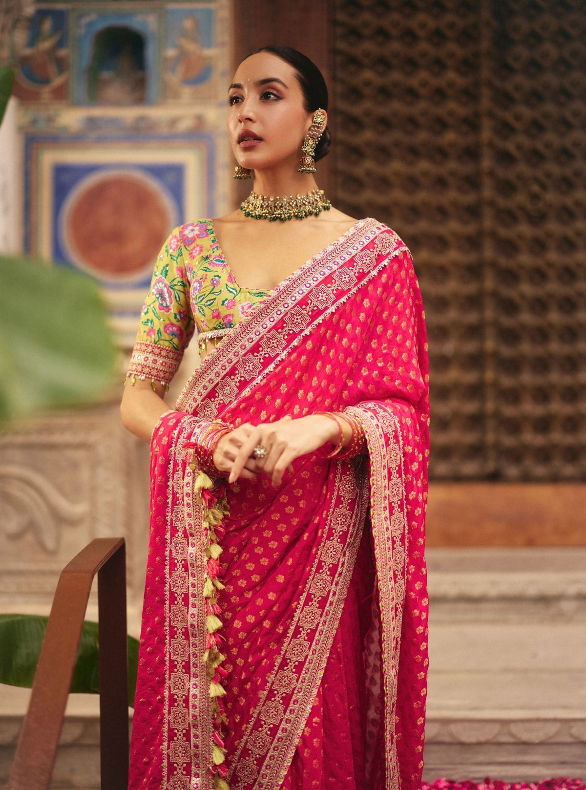 Sanjali Banarasi Fuchsia Saree with Raw Silk Blouse