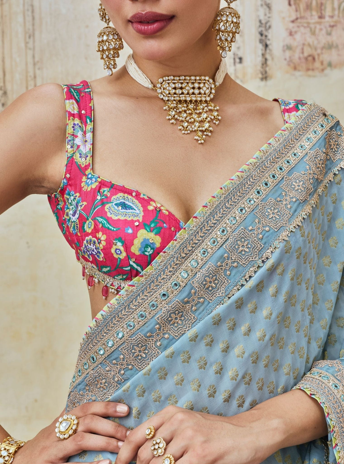 Sanjali Banarasi Blue Saree with Raw Silk Blouse