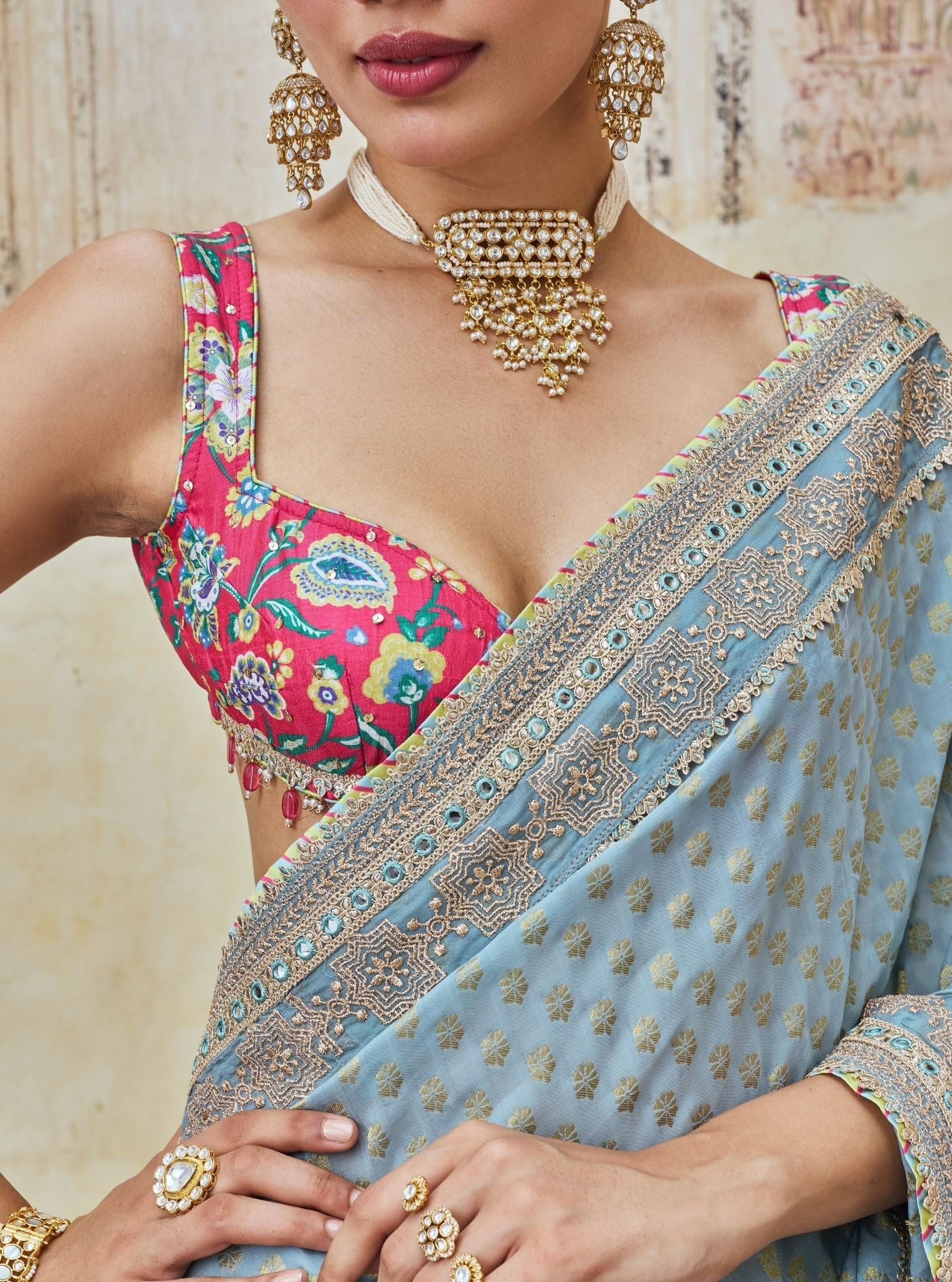 Sanjali Banarasi Blue Saree with Raw Silk Blouse