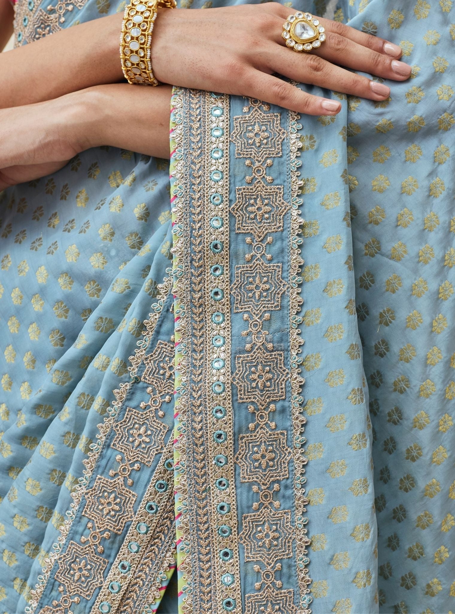 Sanjali Banarasi Blue Saree with Raw Silk Blouse
