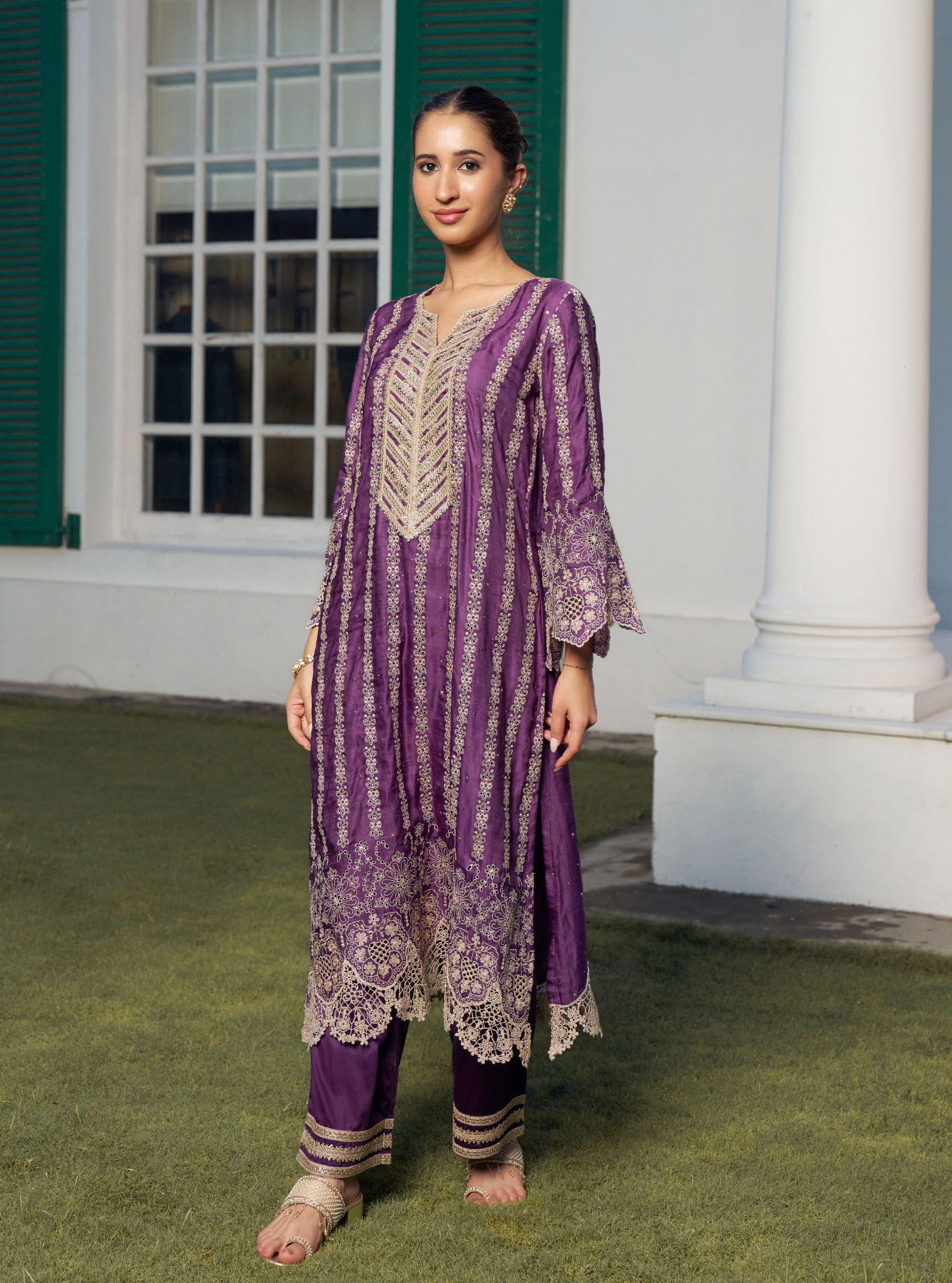 Anantaa Linen Satin Purple Kurta Set