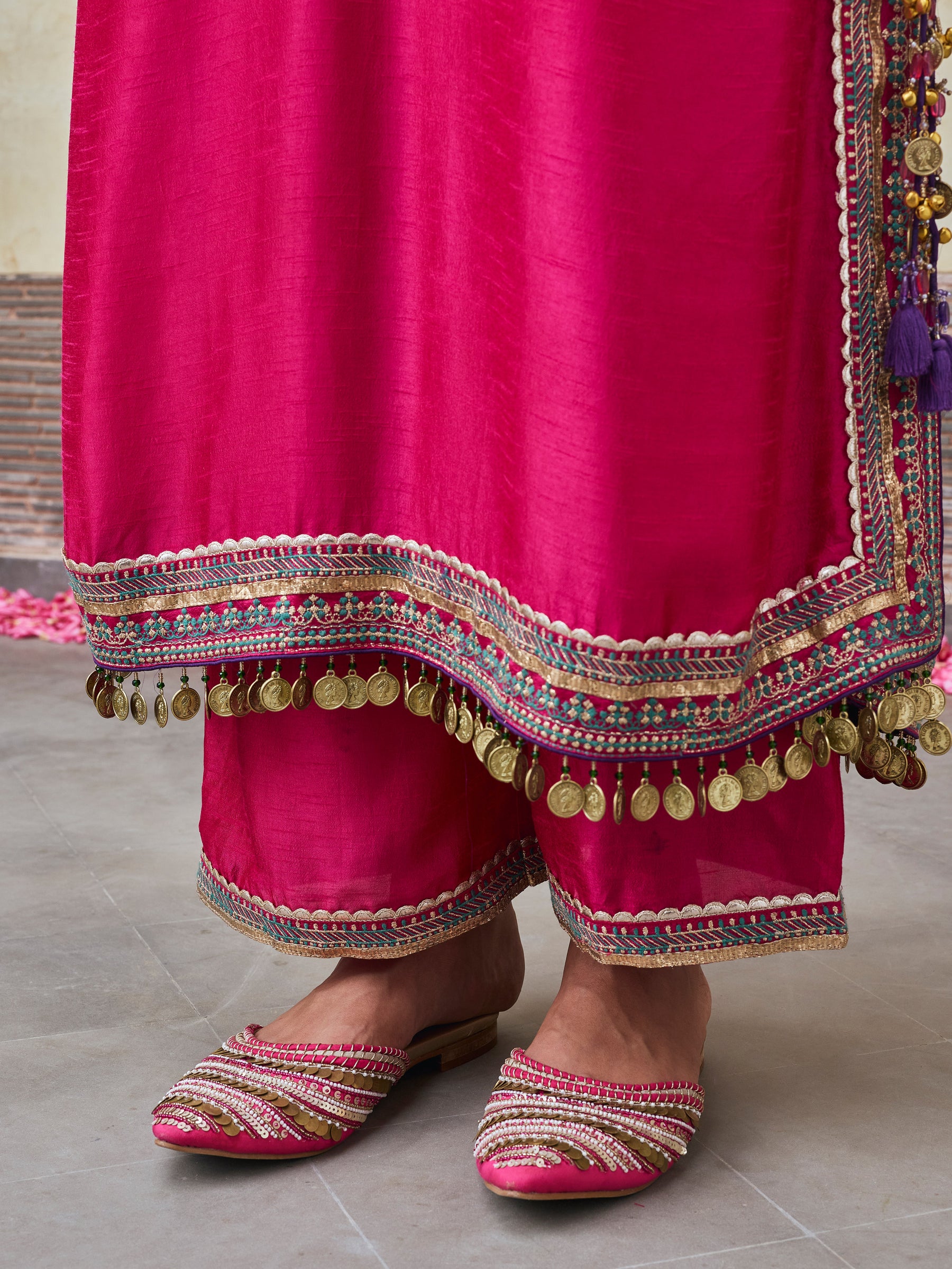 Shaabni Bemberg Raw Silk Fuchsia Kaftan Set