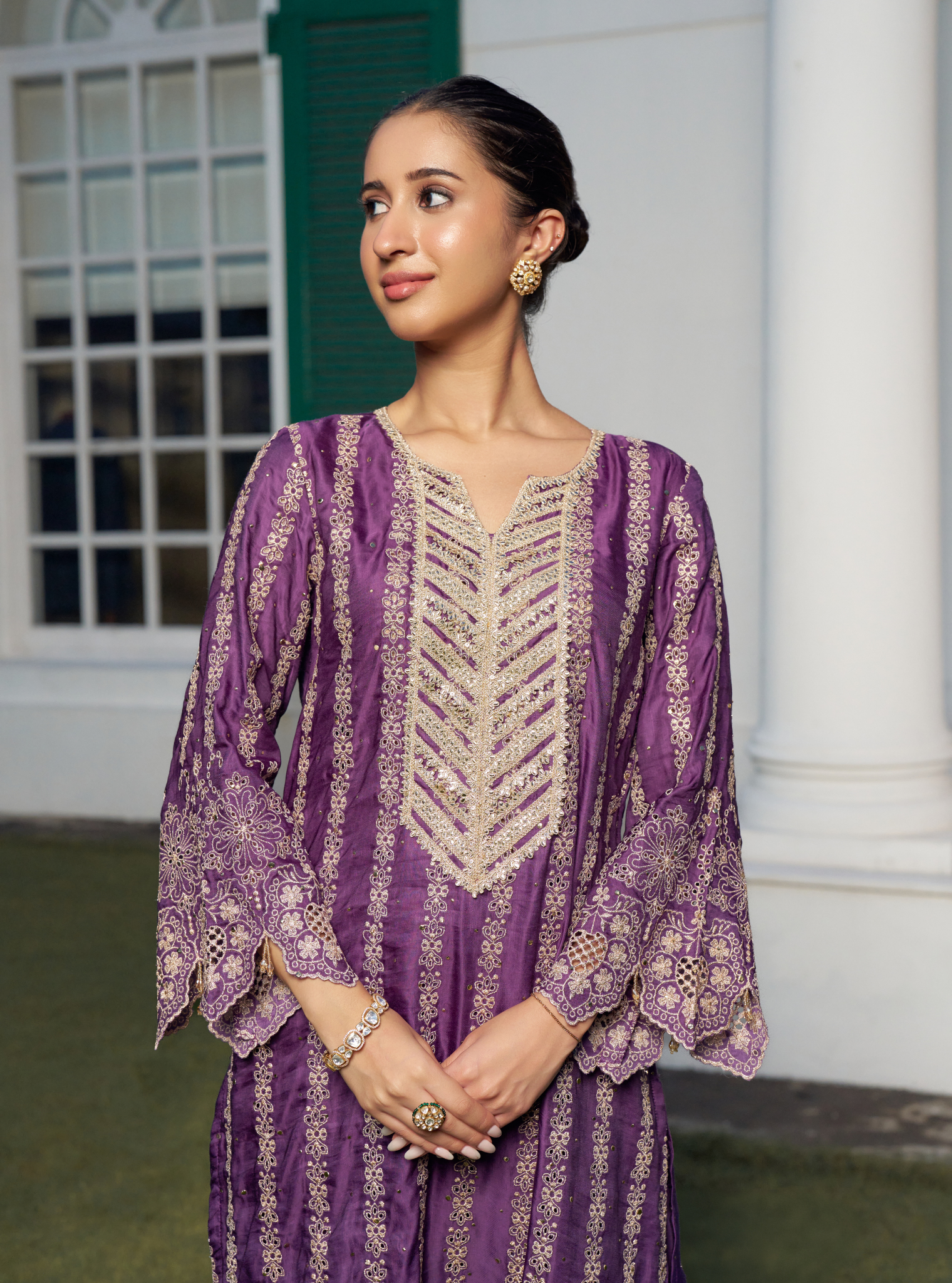 Anantaa Linen Satin Purple Kurta Set