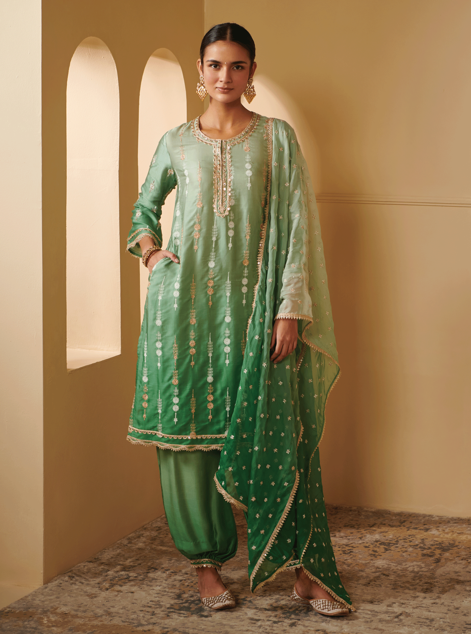 Mulmul Supima Cotton Enya Green Dupatta