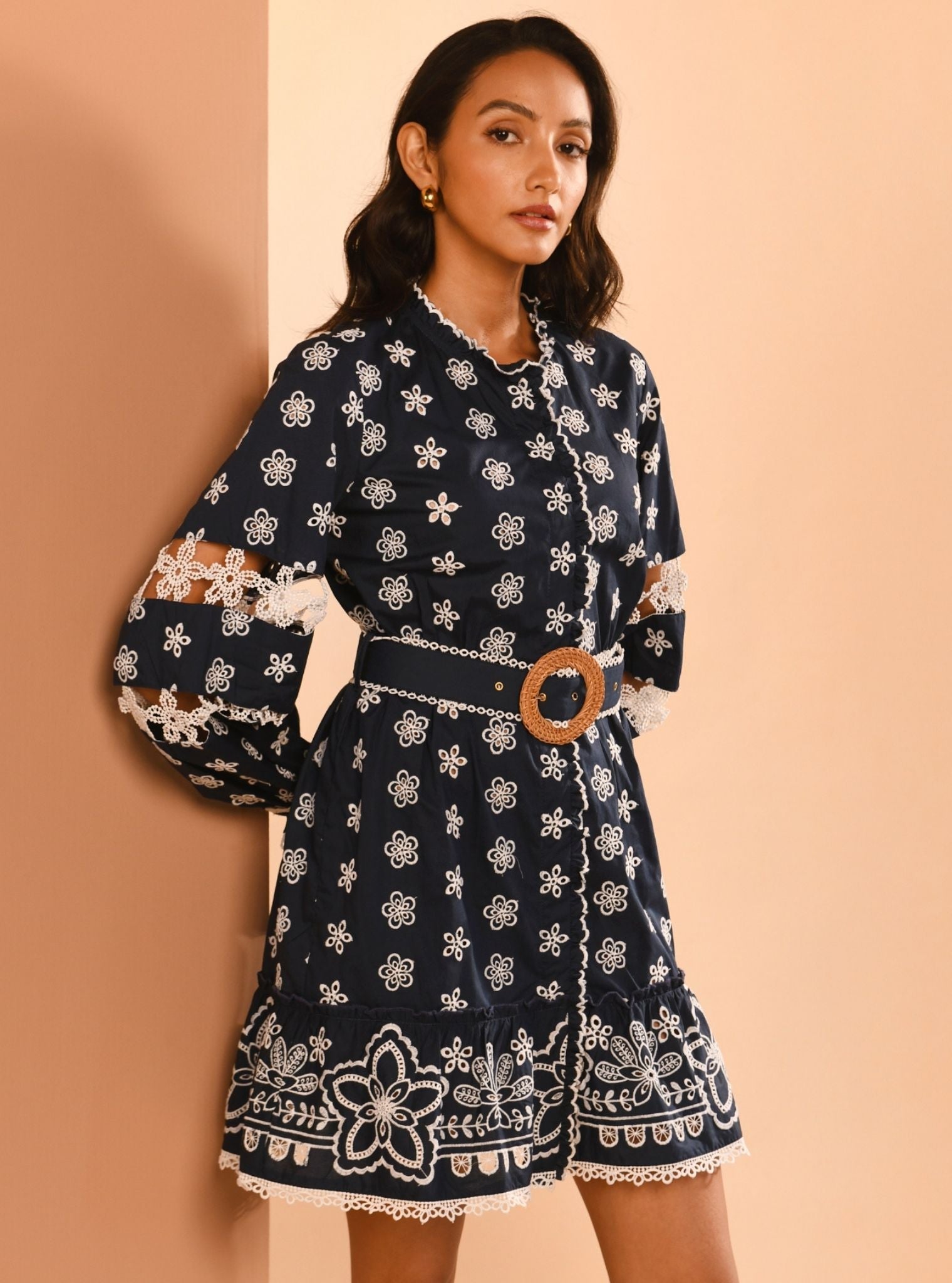 Lin Cotton Navy Short Dress