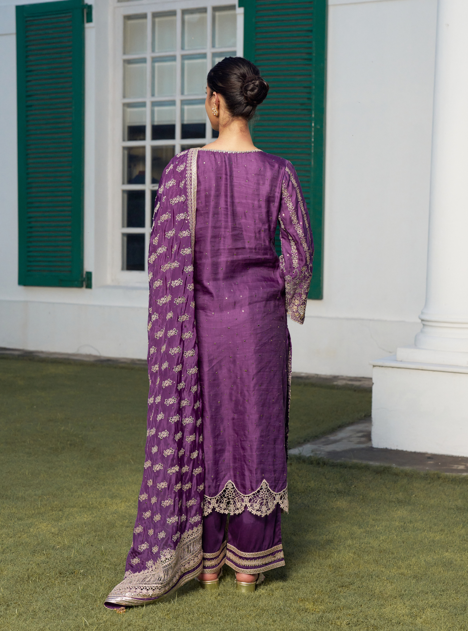 Anantaa Linen Satin Purple Kurta Set